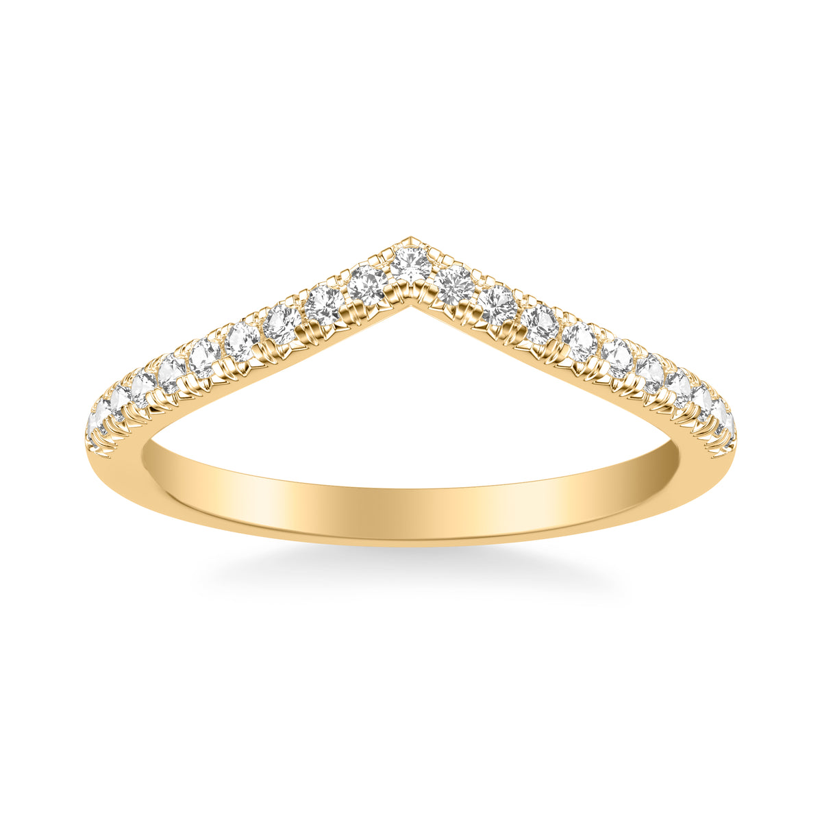 Classic V Curved Wedding Band with Round Diamonds