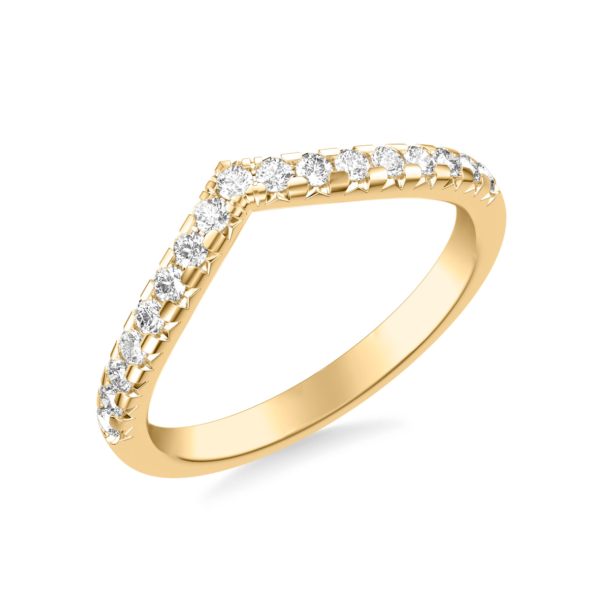 Classic V Curved Wedding Band with Round Diamonds