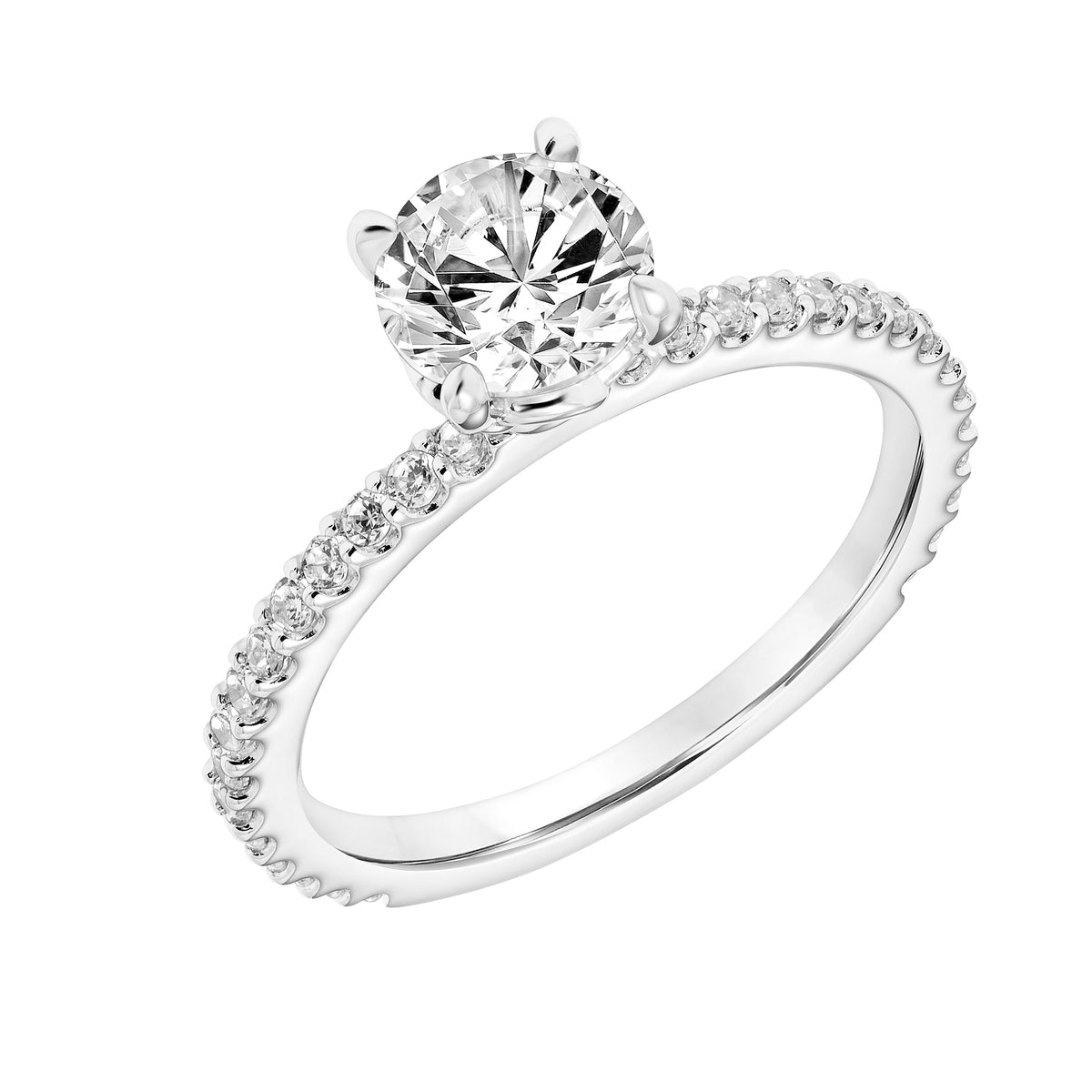 Polished Petal and Diamond Trifoil Design Basket with Beaded Collar and Diamond Prong Set Shank