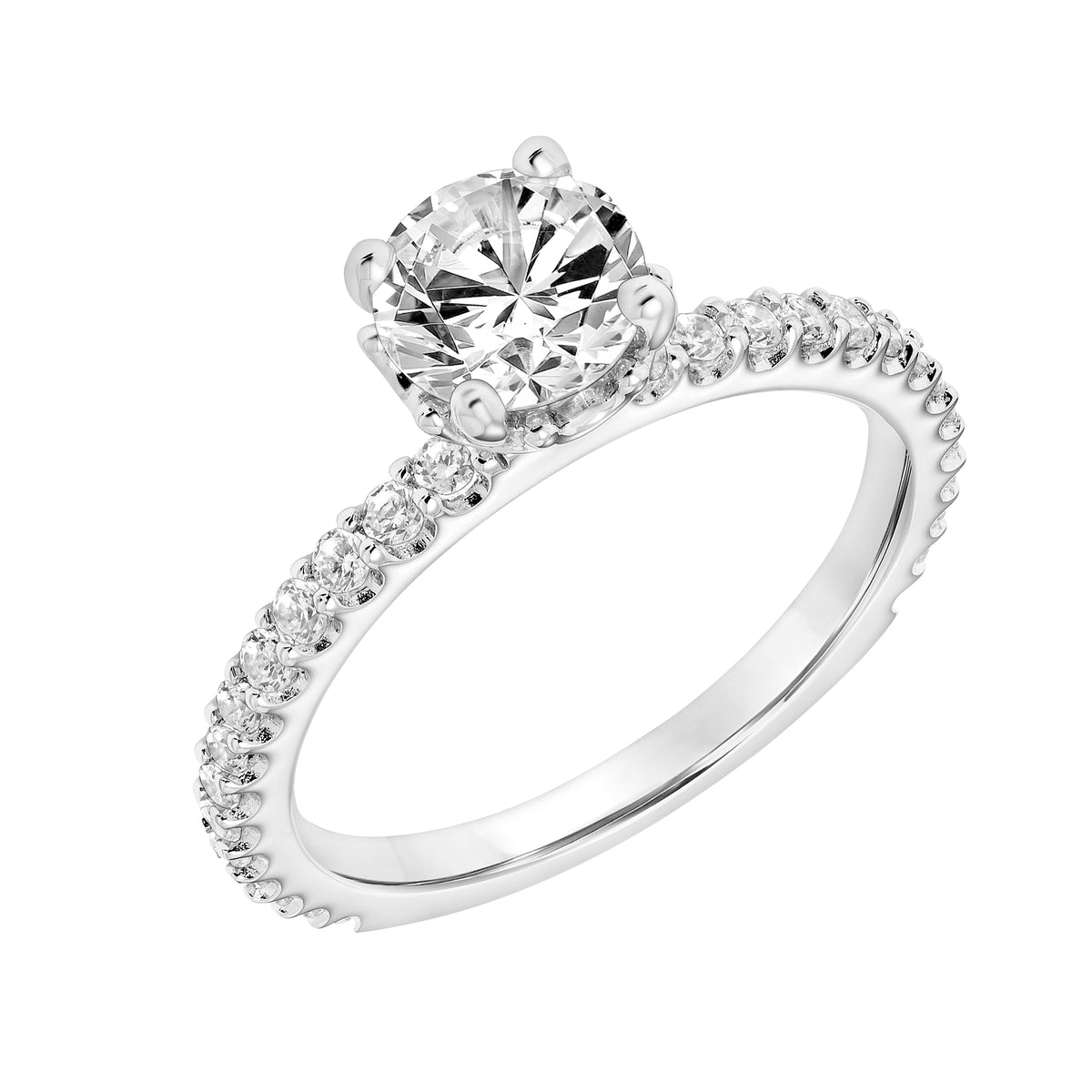 Polished Bouquet Basket Cinched with Diamond Collar and Diamond Prong Set Shank
