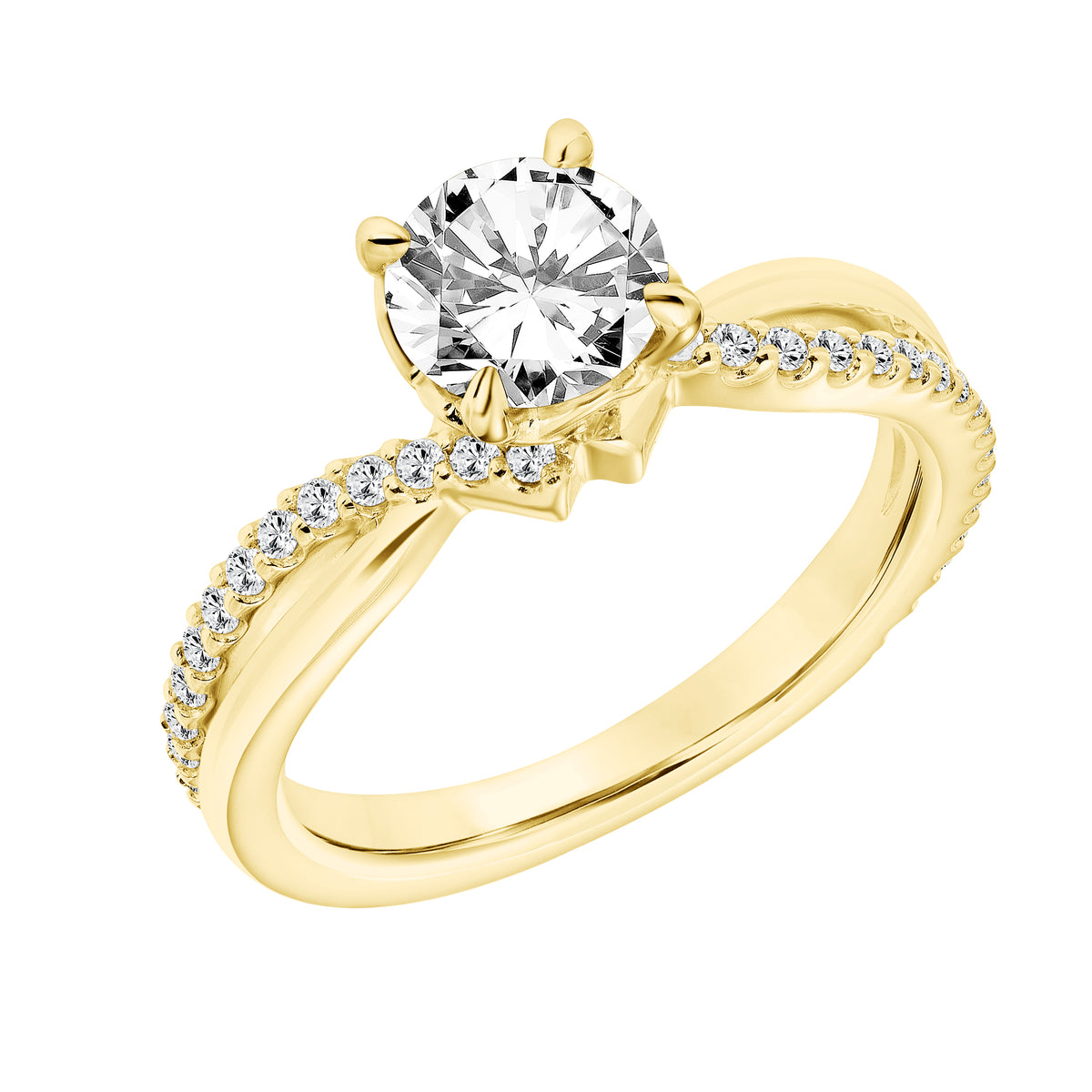Diamond & Milgrain Accented Floral Basket and Half Polished, Half Diamond Twisted Tip Shank