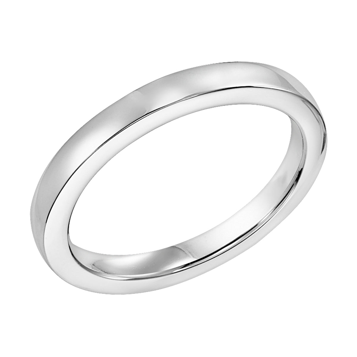 High polished wedding band designed to fit flush with matching engagement ring.