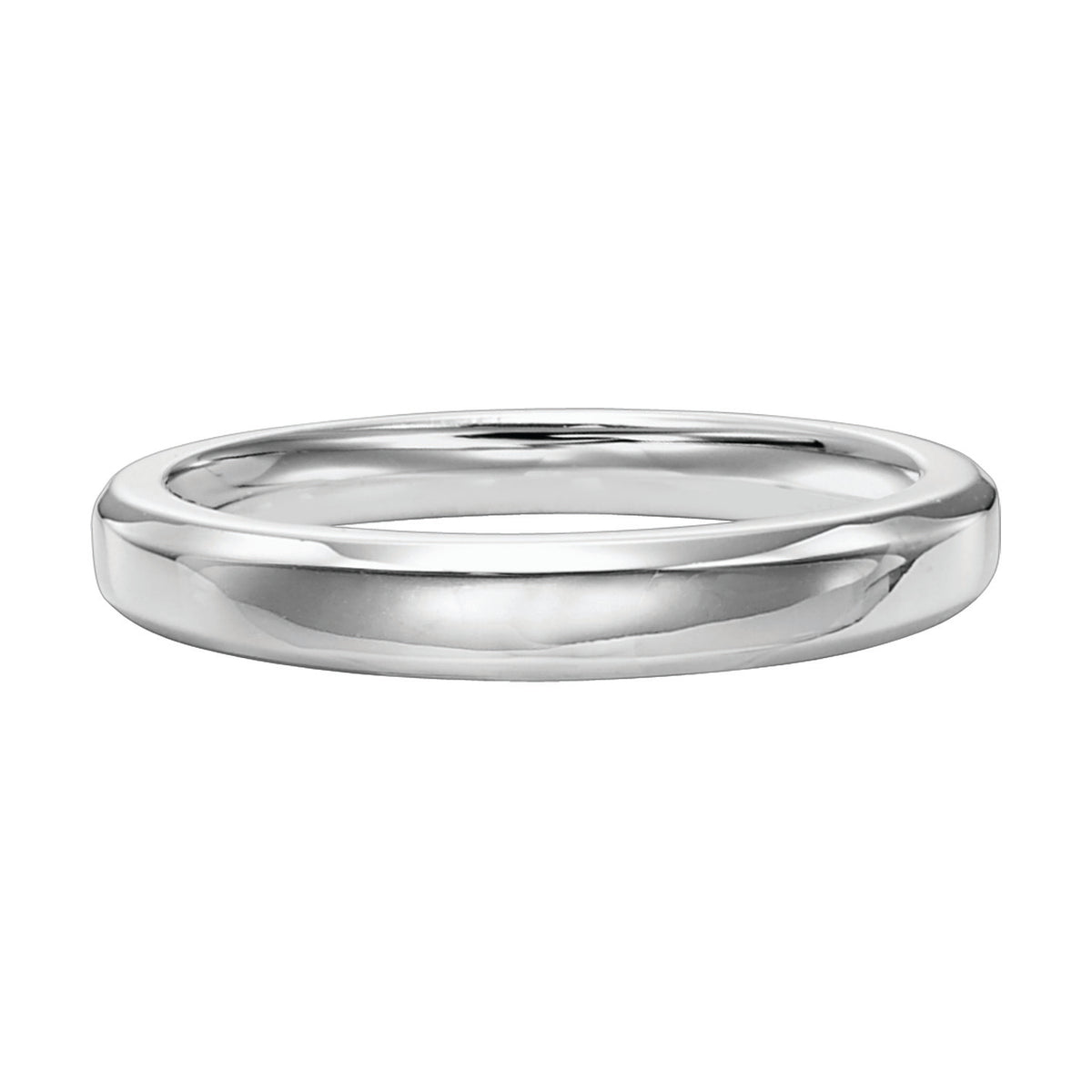 High polished wedding band designed to fit flush with matching engagement ring.