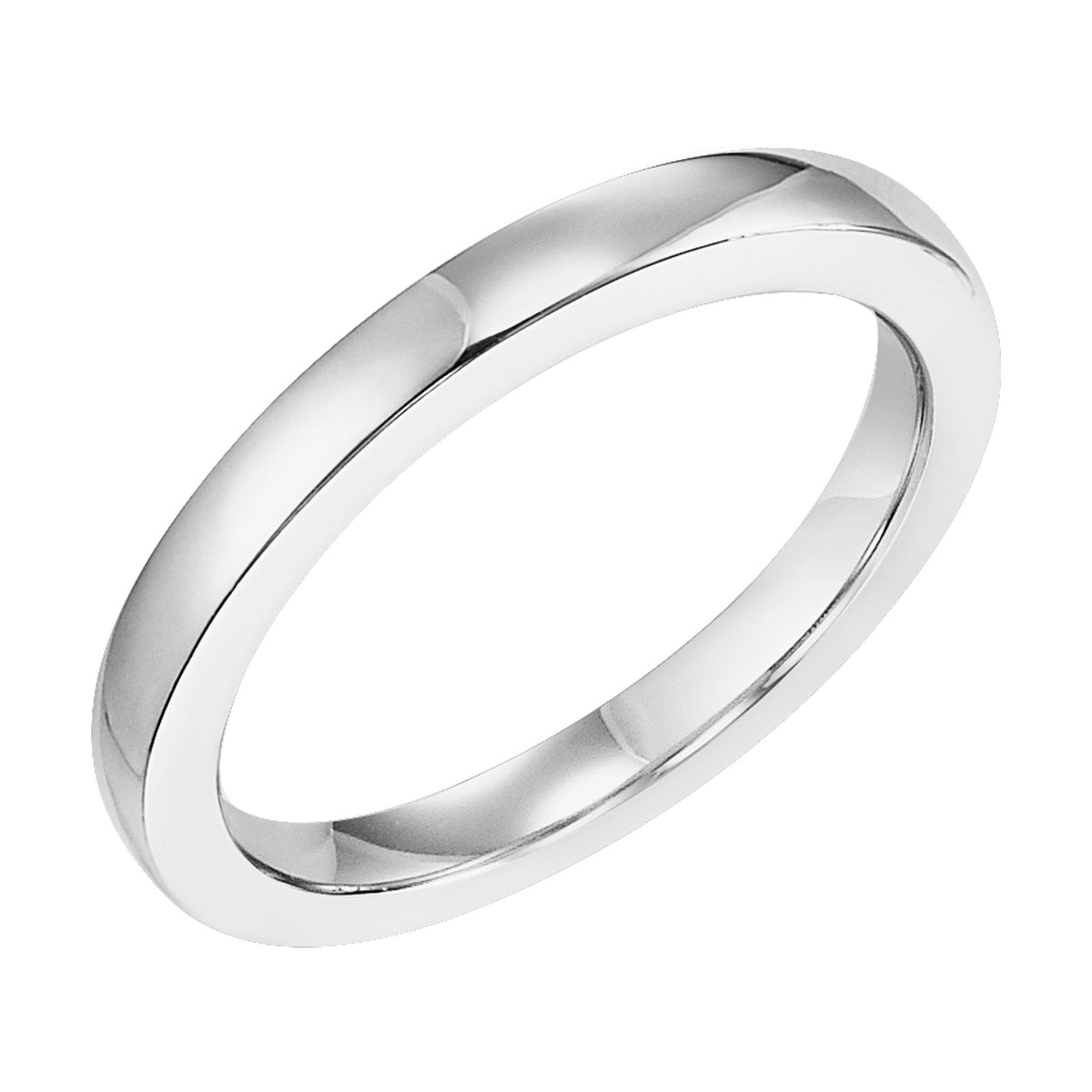 High polished wedding band designed to fit flush with matching engagement ring.