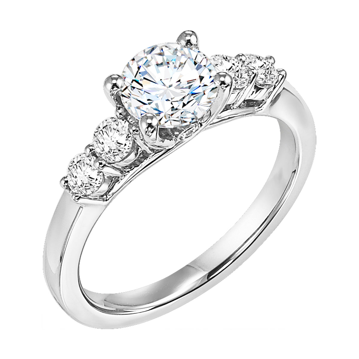 Bold and beautiful, this engagement ring features three prong set diamonds on each side of the center stone for maximum sparkle