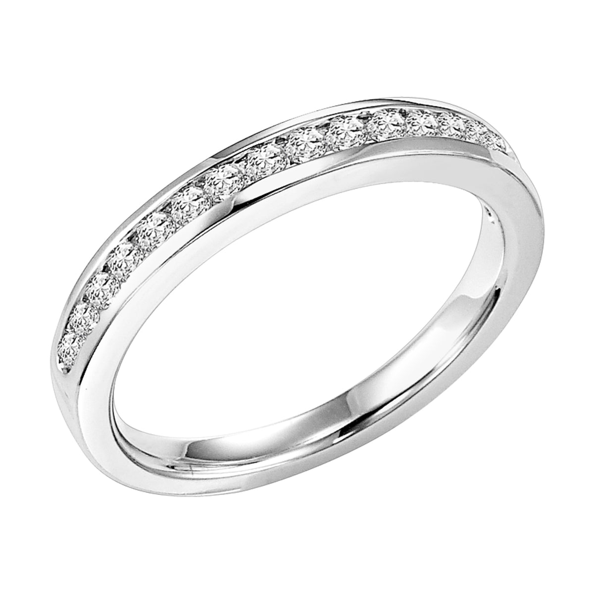 Wedding band with channel set, round diamonds.