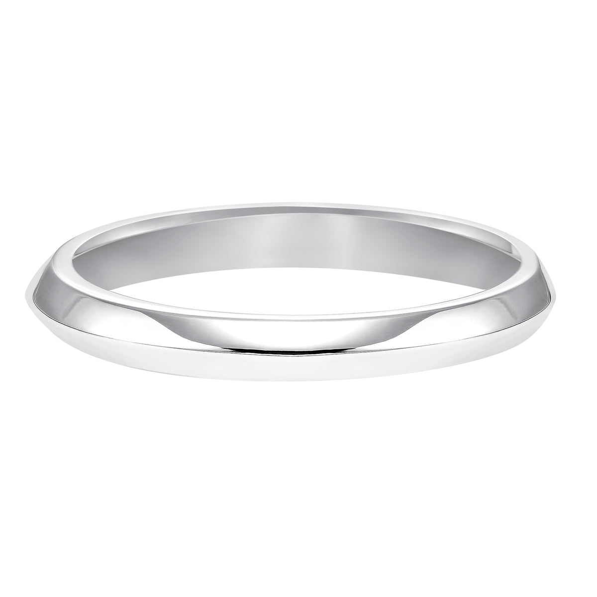Wedding band with high polished, knife edge design.