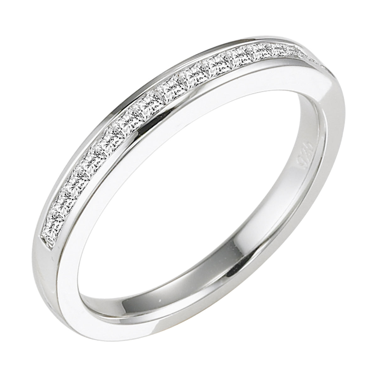 Wedding band with channel set, princess cut diamonds