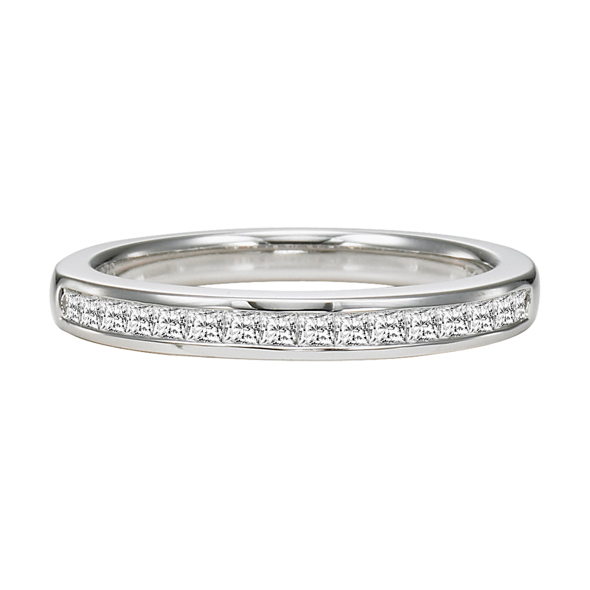 Wedding band with channel set, princess cut diamonds