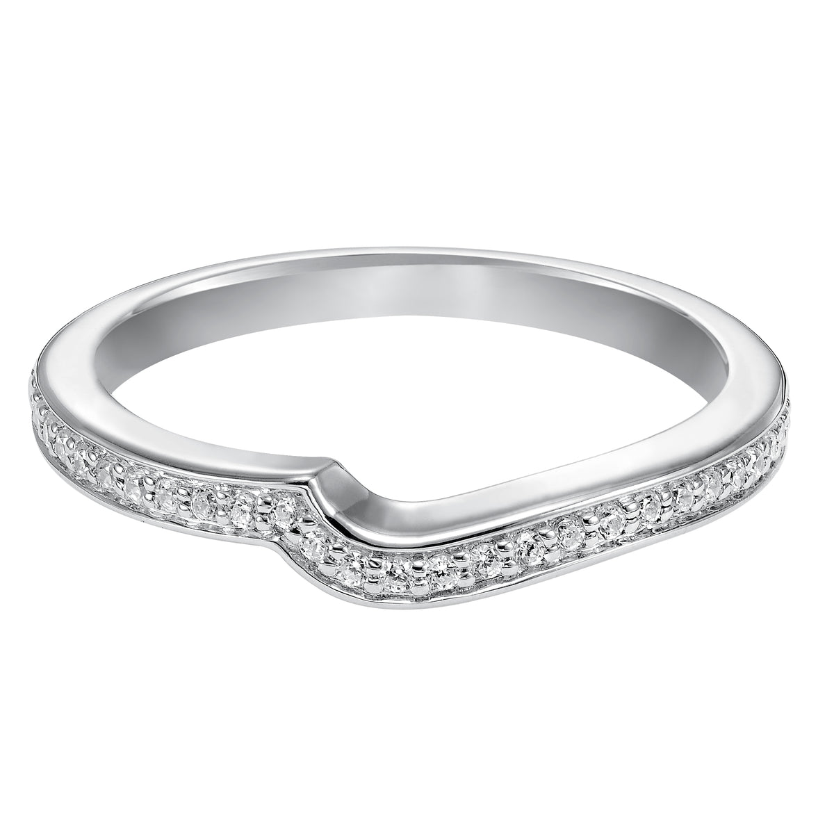 Diamond engagement ring with multi-row, round diamond enhanced shank.
