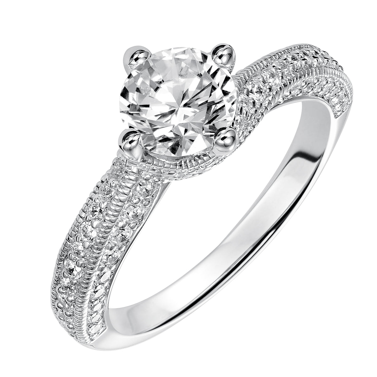 Modern meets vintage chic with this stunning diamond prong set and milgrain engagement ring