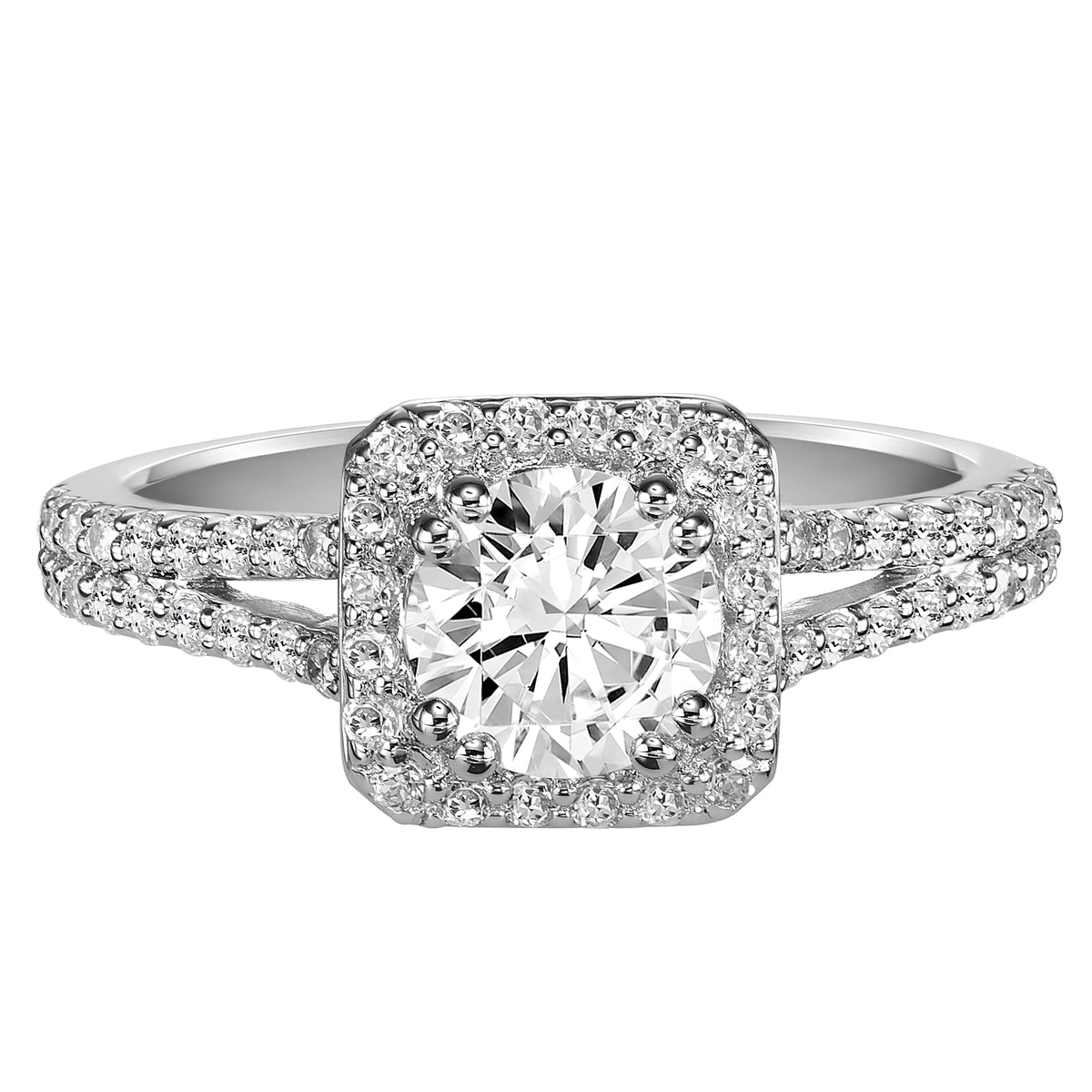Contemporary Prong Halo Engagement Ring