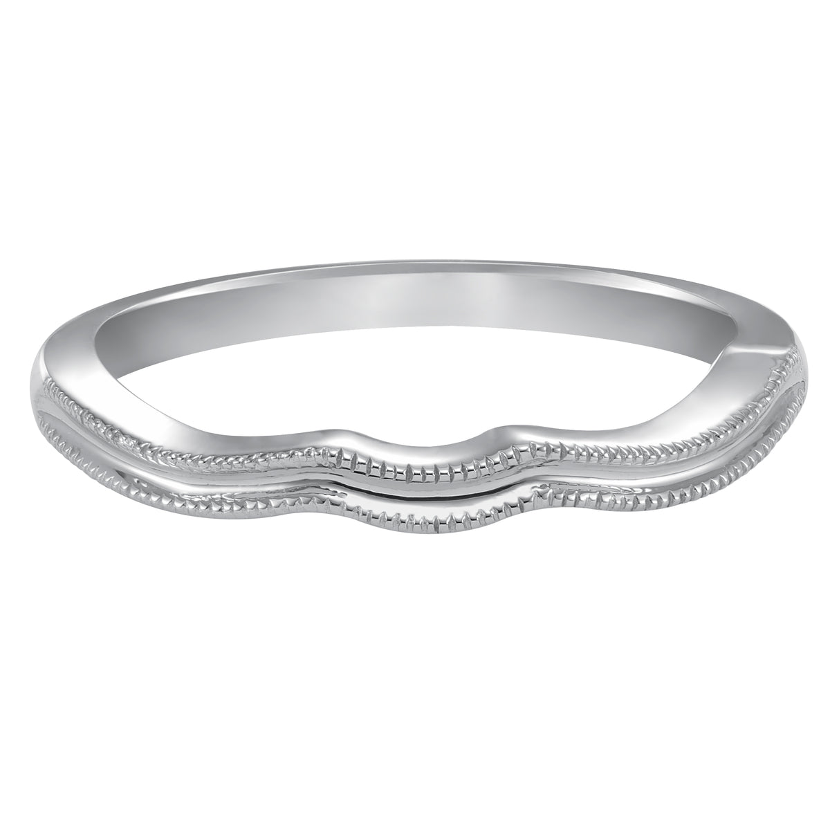 Wedding band with high polished, infinity twist shank design to compliment matching engagement ring.
