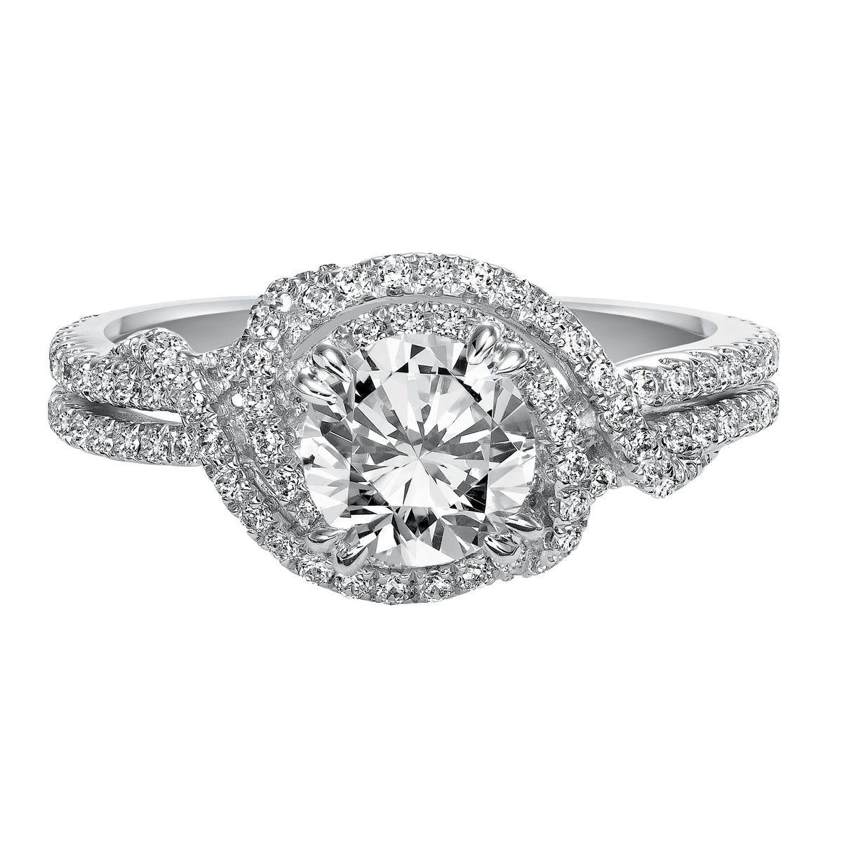 Graceful curves inspired the design of this show-stopping free form diamond prong set engagement ring