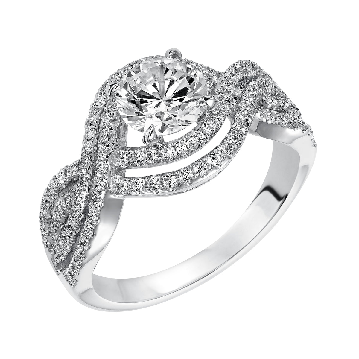 This magnificent free form style, multi-row diamond prong set engagement ring is perfect for the bride to be who loves to make a statement