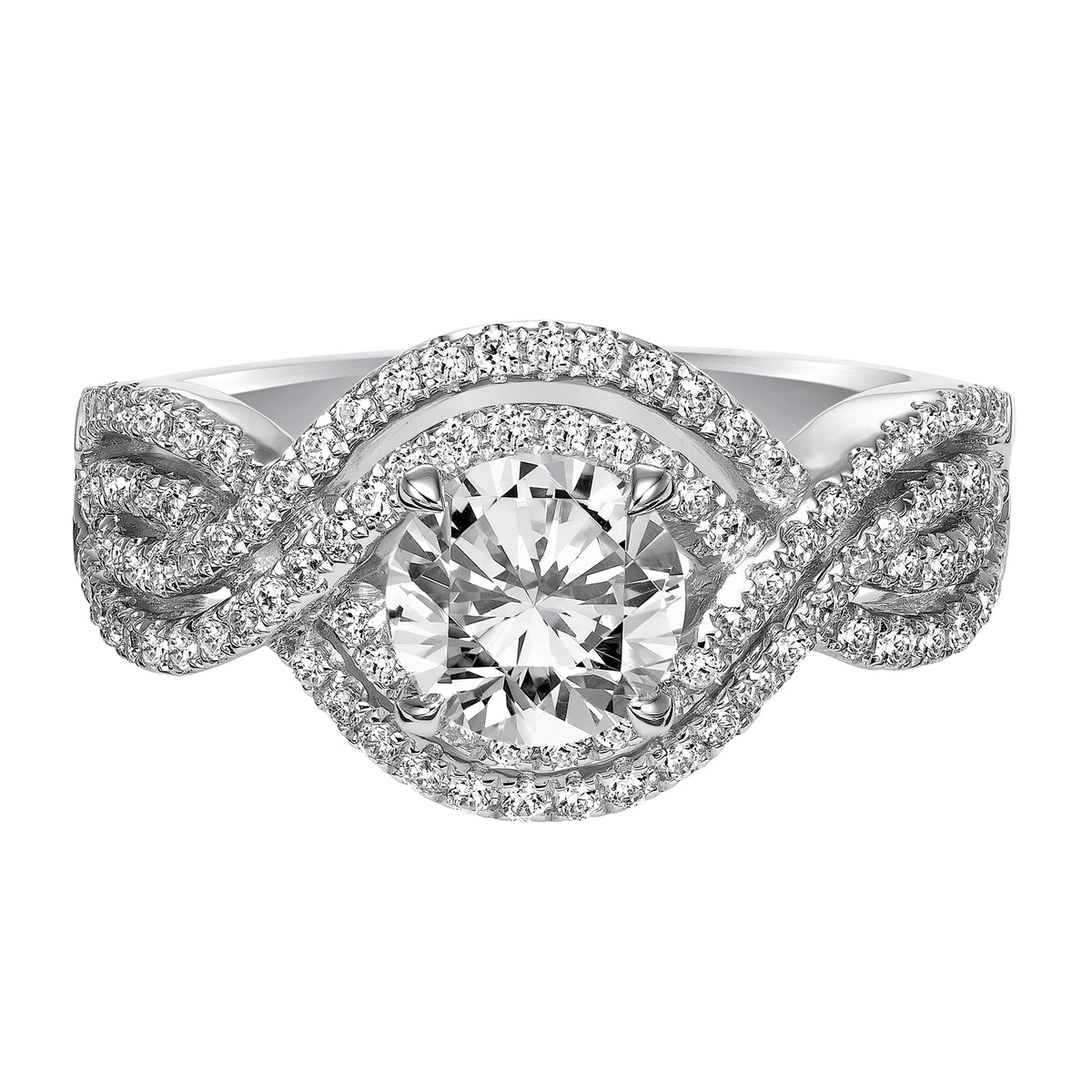 This magnificent free form style, multi-row diamond prong set engagement ring is perfect for the bride to be who loves to make a statement