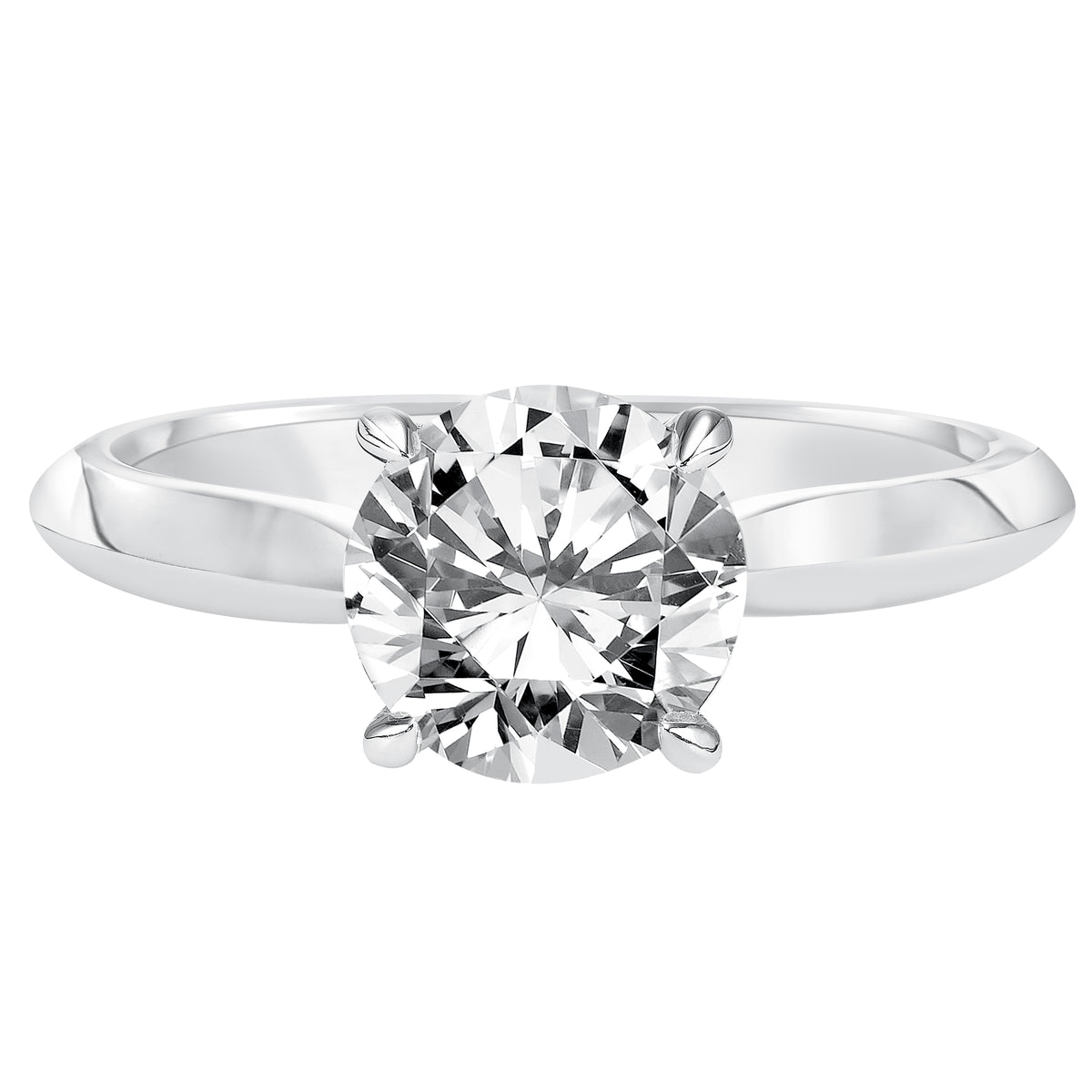 Sleek and sophisticated styling is infused into the design of this engagement ring with its streamlined knife-edged high polish band to accentuate the center stone