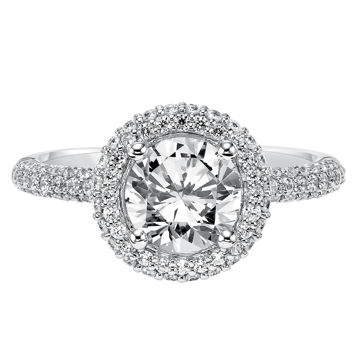 Modern meets timeless with this sophisticated multi-row pave diamond halo and band setting
