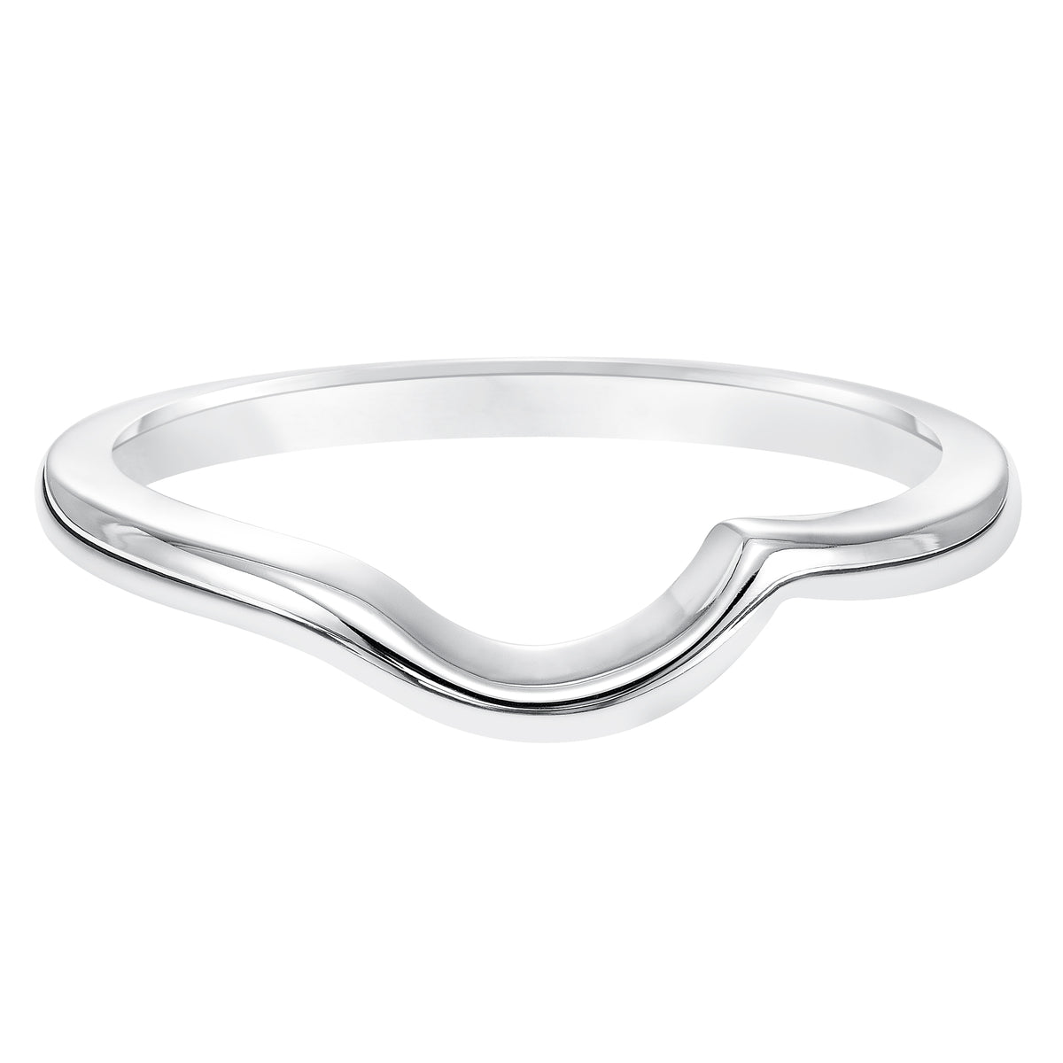 Wedding band with high polished shank designed to fit flush with matching engagement ring.