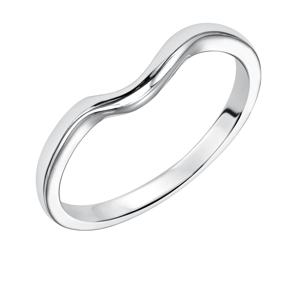 Wedding band with high polished shank designed to fit flush with matching engagement ring.