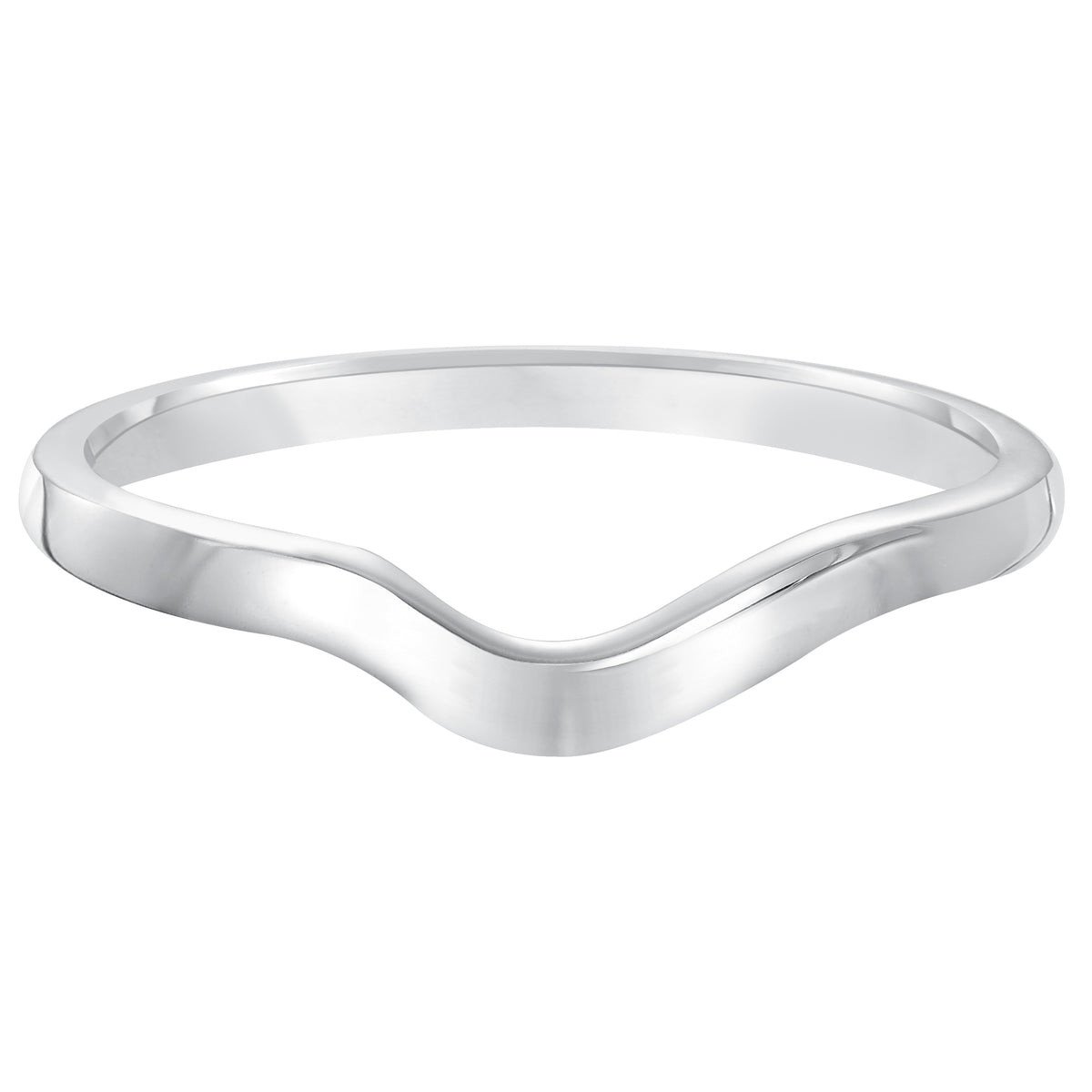 Wedding band with high polished shank designed to fit flush with matching engagement ring.