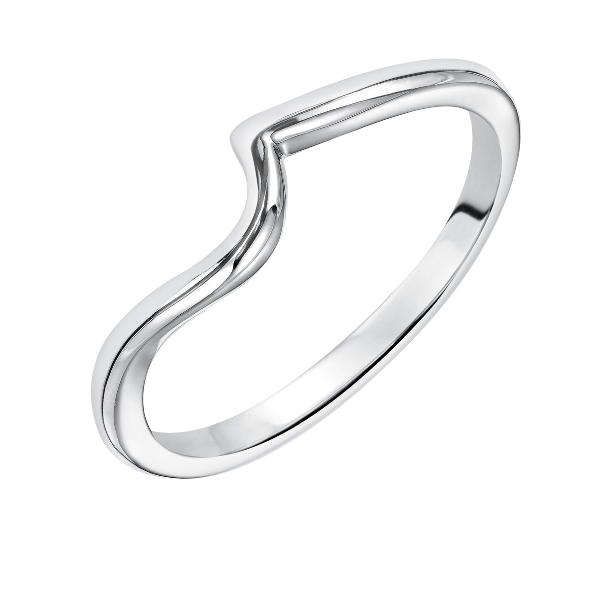 Wedding band with high polished shank designed to fit flush with matching engagement ring.