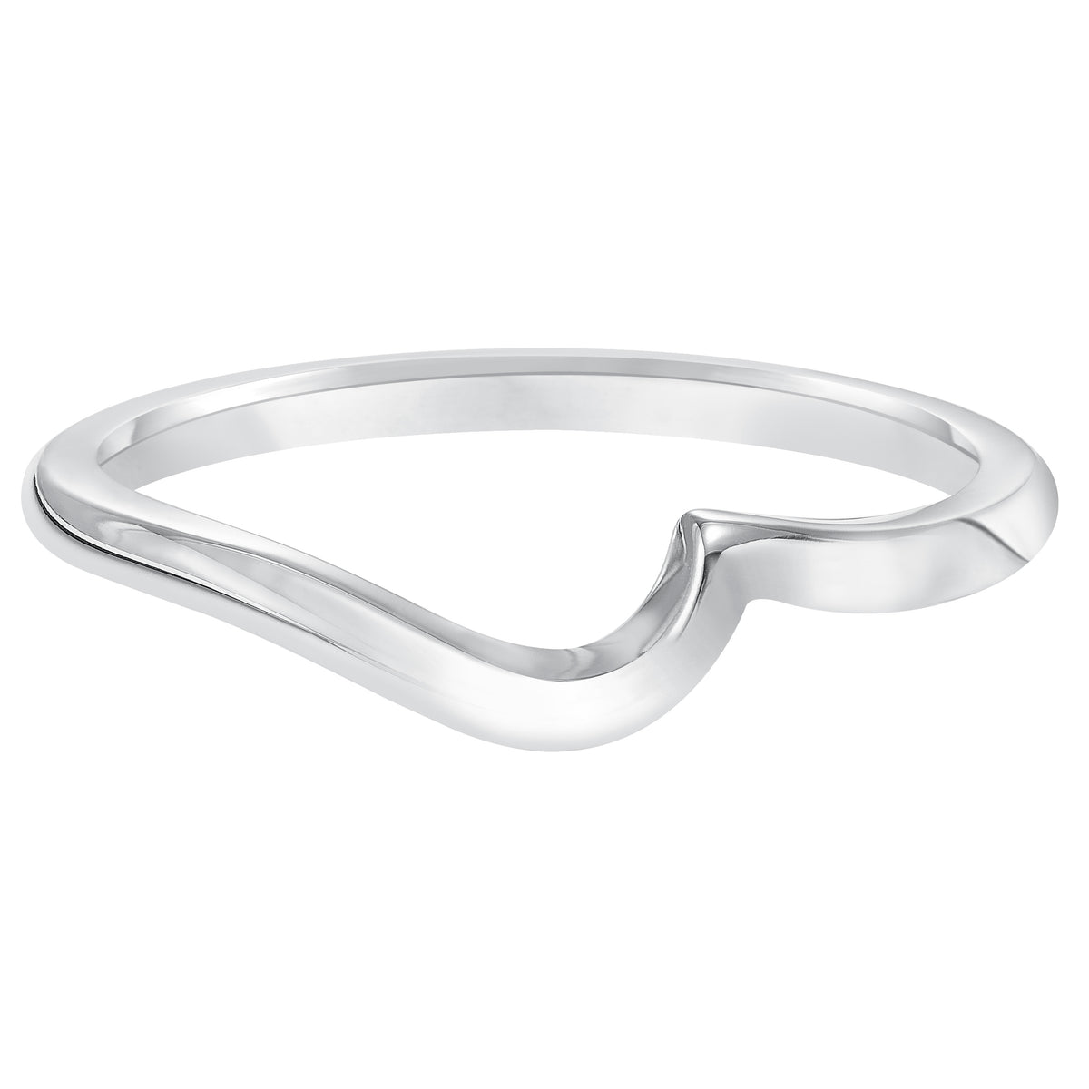 Wedding band with high polished shank designed to fit flush with matching engagement ring.