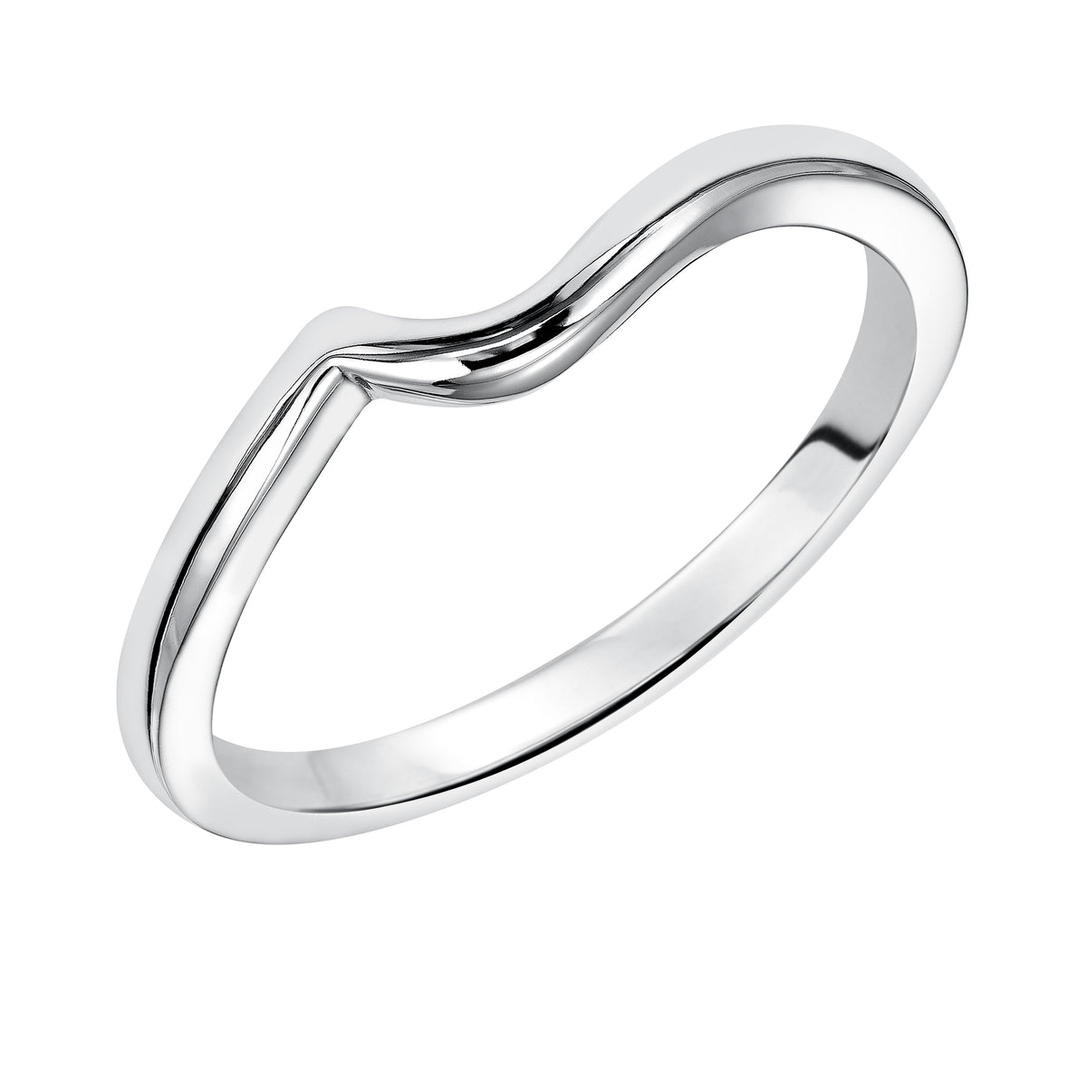 Wedding band with high polished shank designed to fit flush with matching engagement ring.