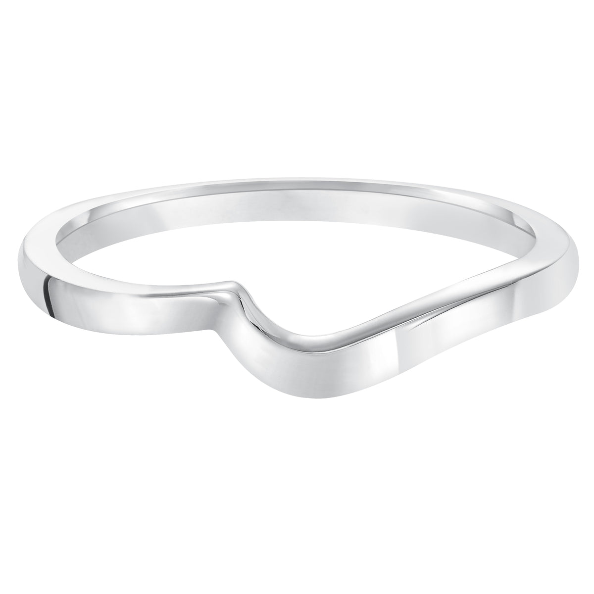 Wedding band with high polished shank designed to fit flush with matching engagement ring.