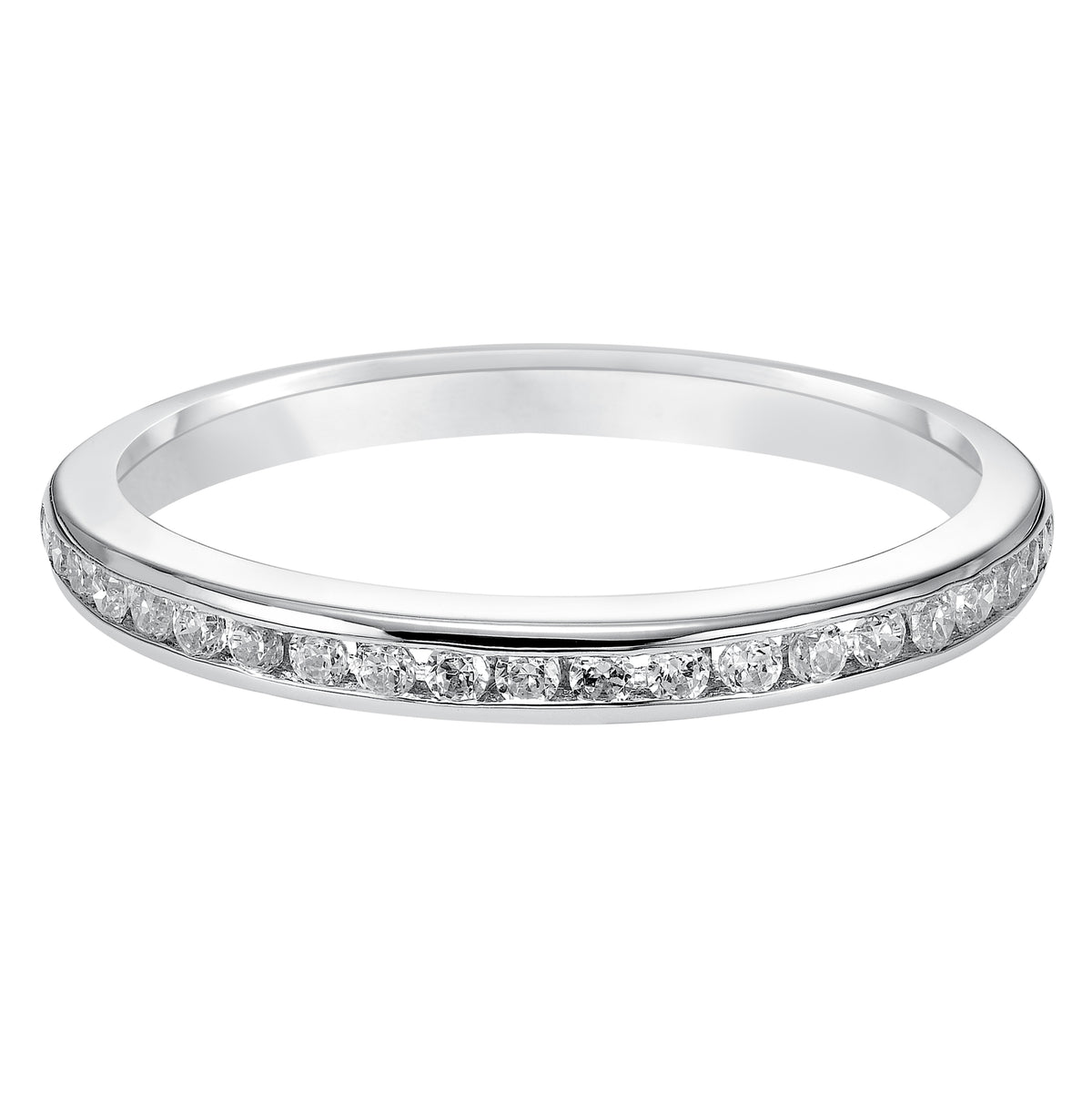 Wedding band with channel set, round diamonds.