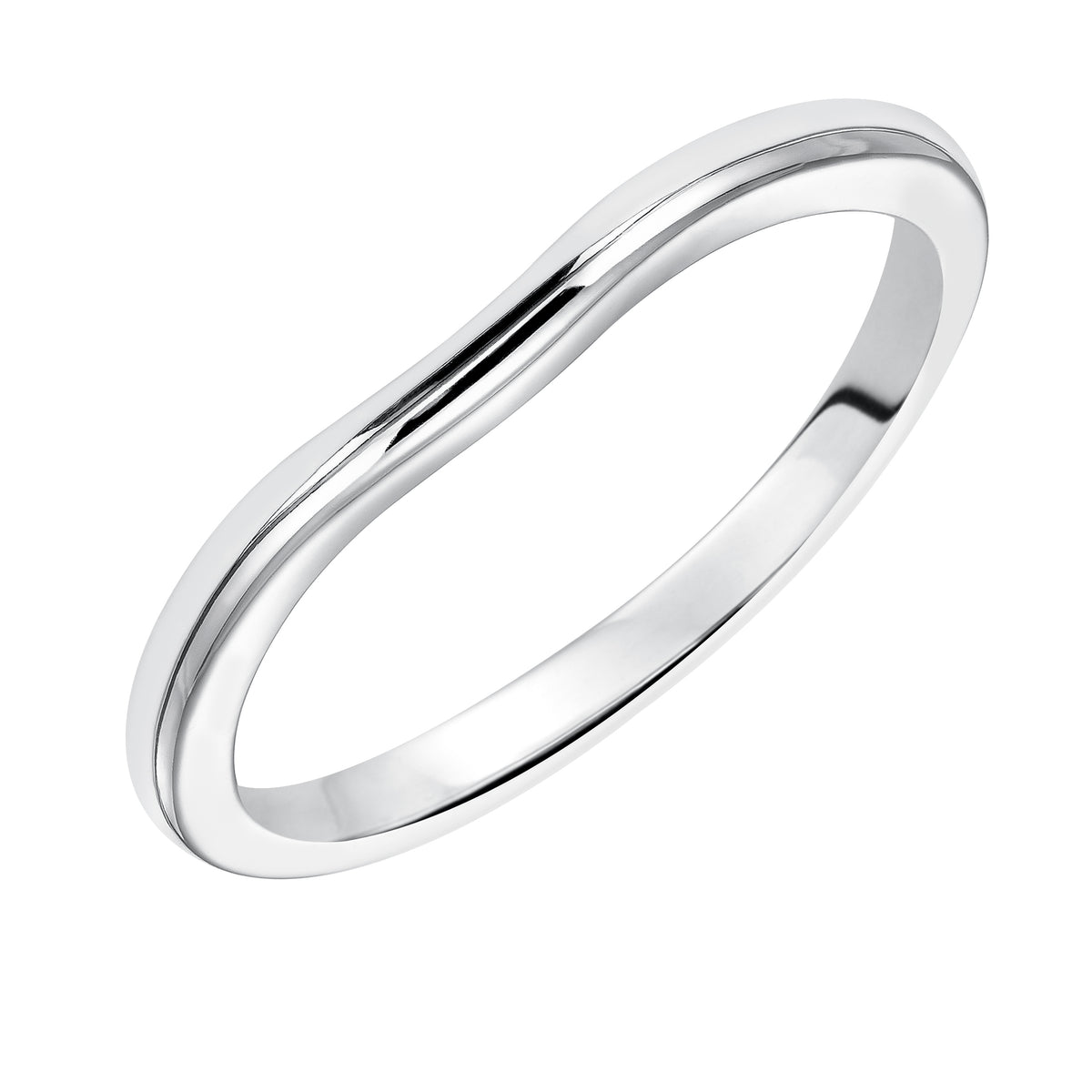 Wedding band with high polished shank designed to fit flush with matching engagement ring.