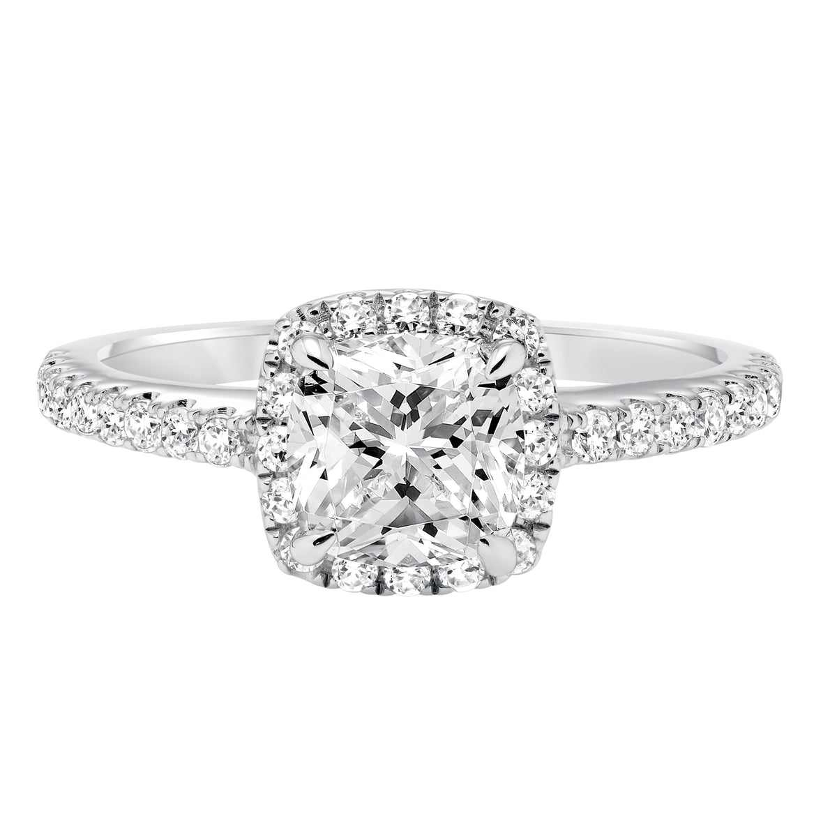 Diamond prong set halo engagement ring