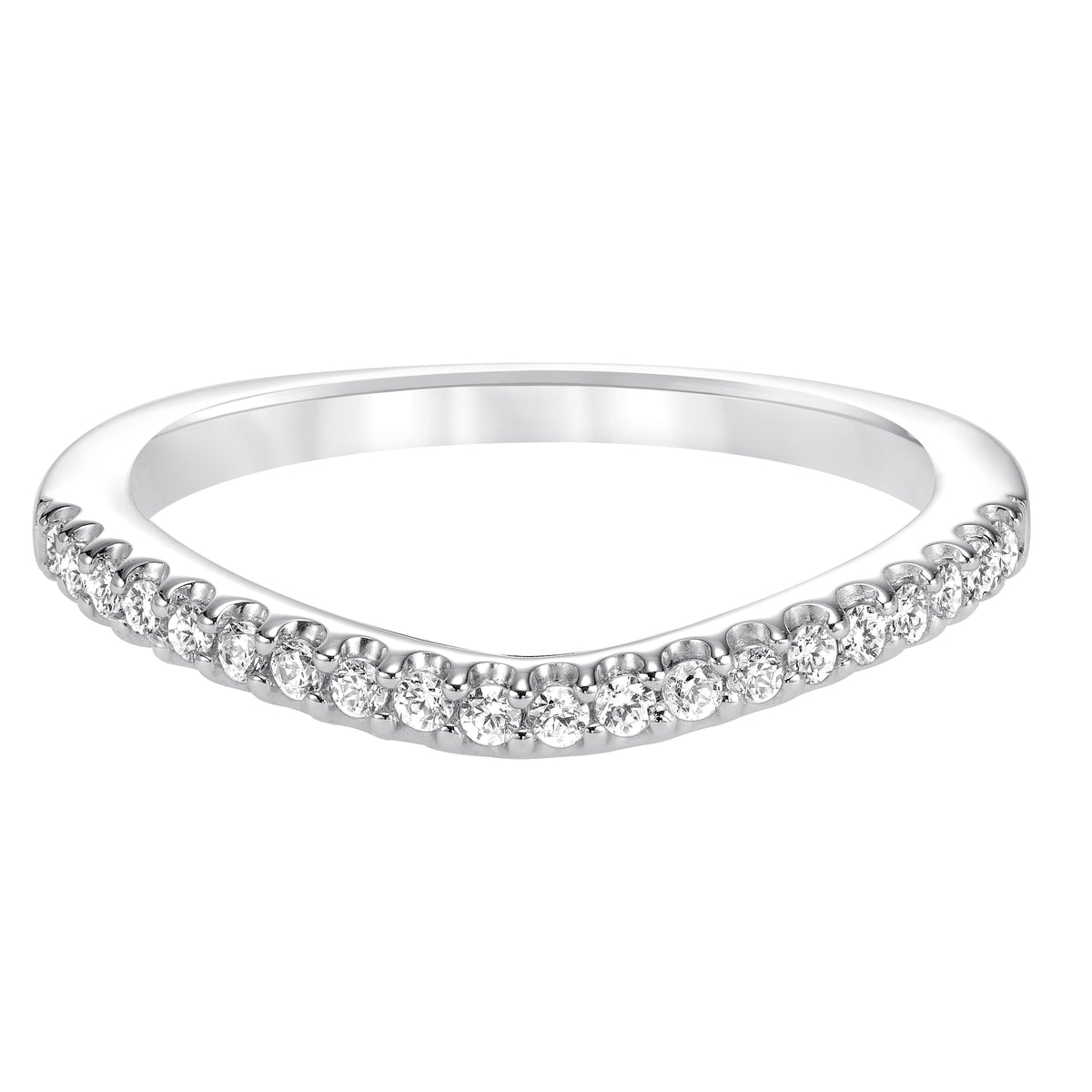 Curved diamond prong set wedding band
