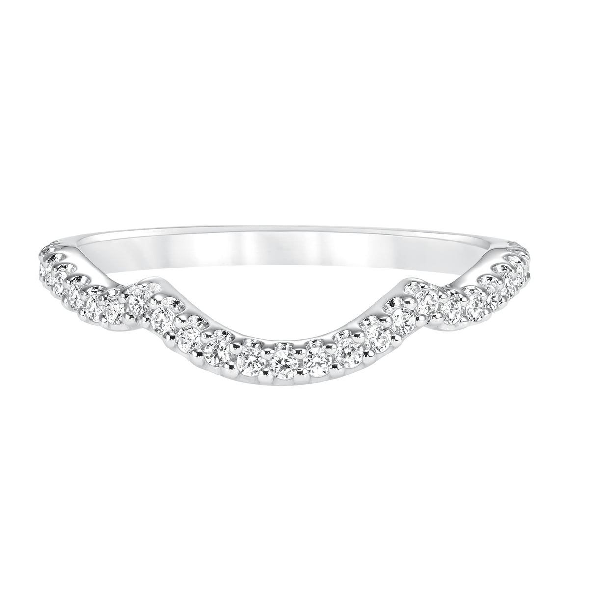 Curved diamond prong set wedding band