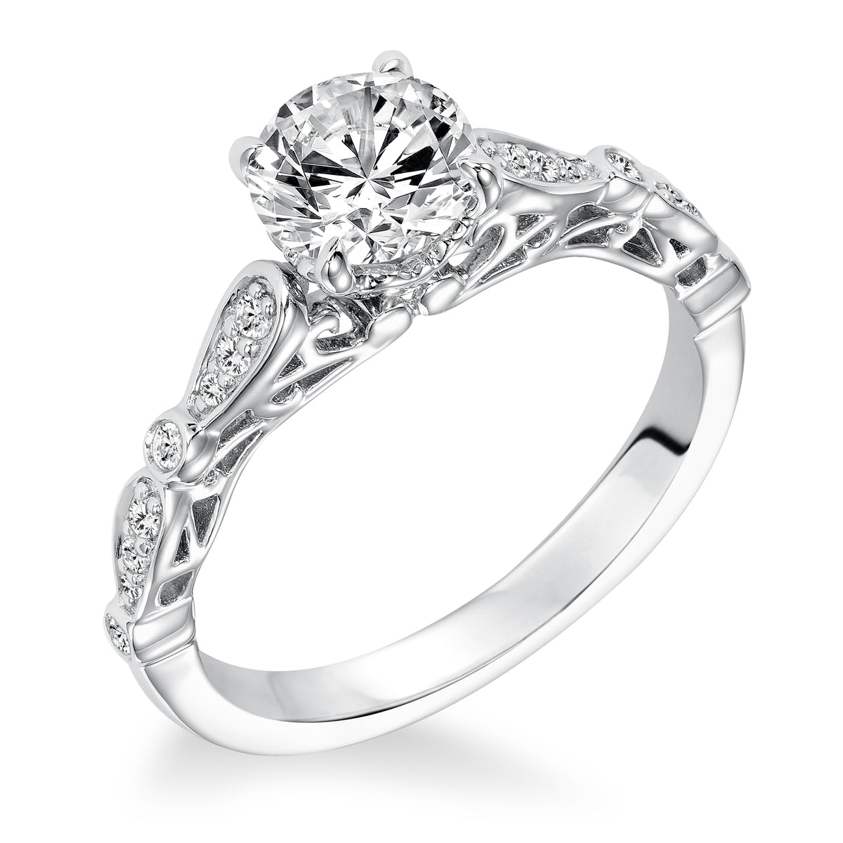 Diamnd Prong Set With Filigree Accent Engagement Ring