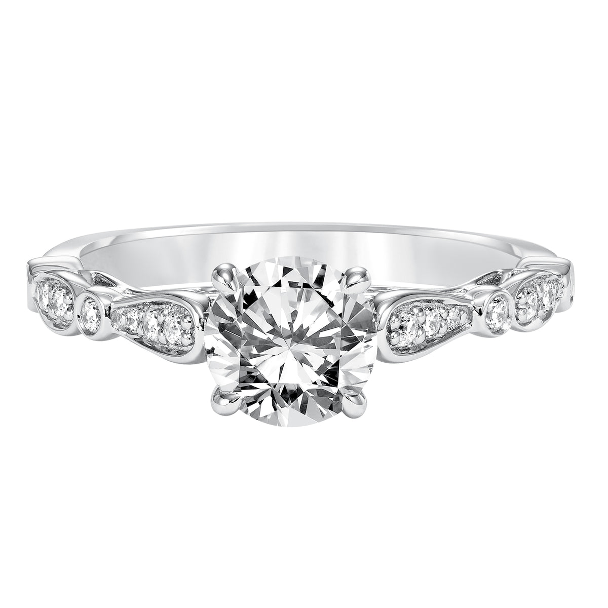 Diamnd Prong Set With Filigree Accent Engagement Ring