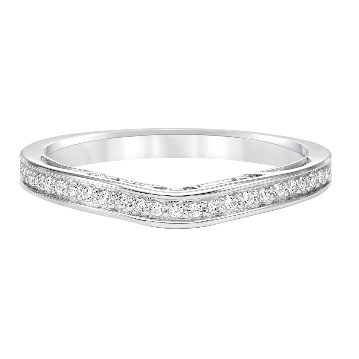 Curved Diamond Prong set With Filgree Accent Wedding Band