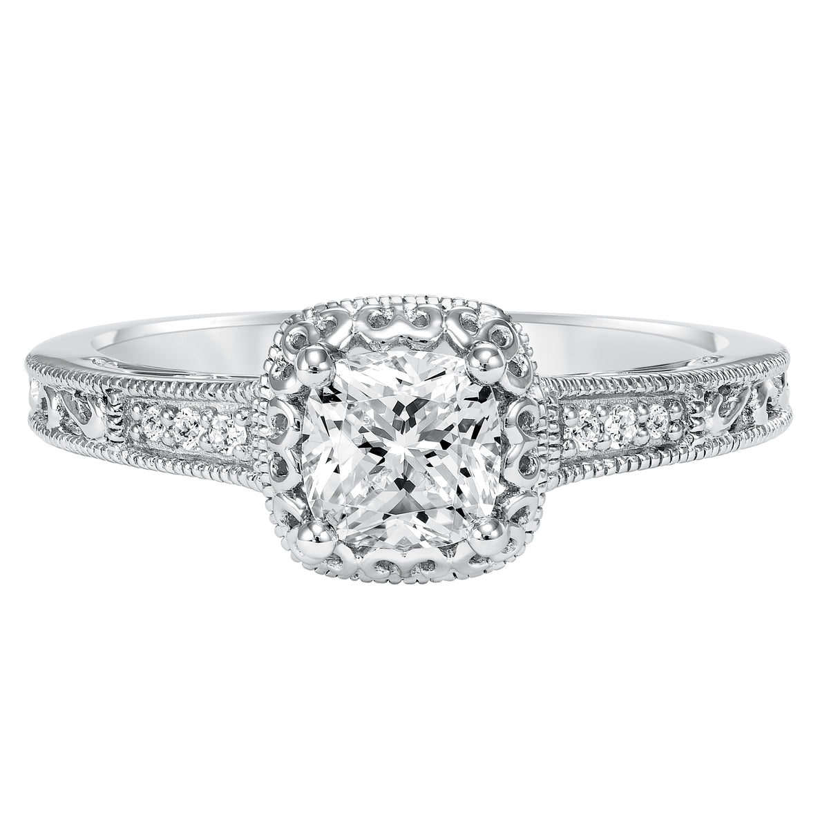 Diamond prong set with Filgree accent engagement ring