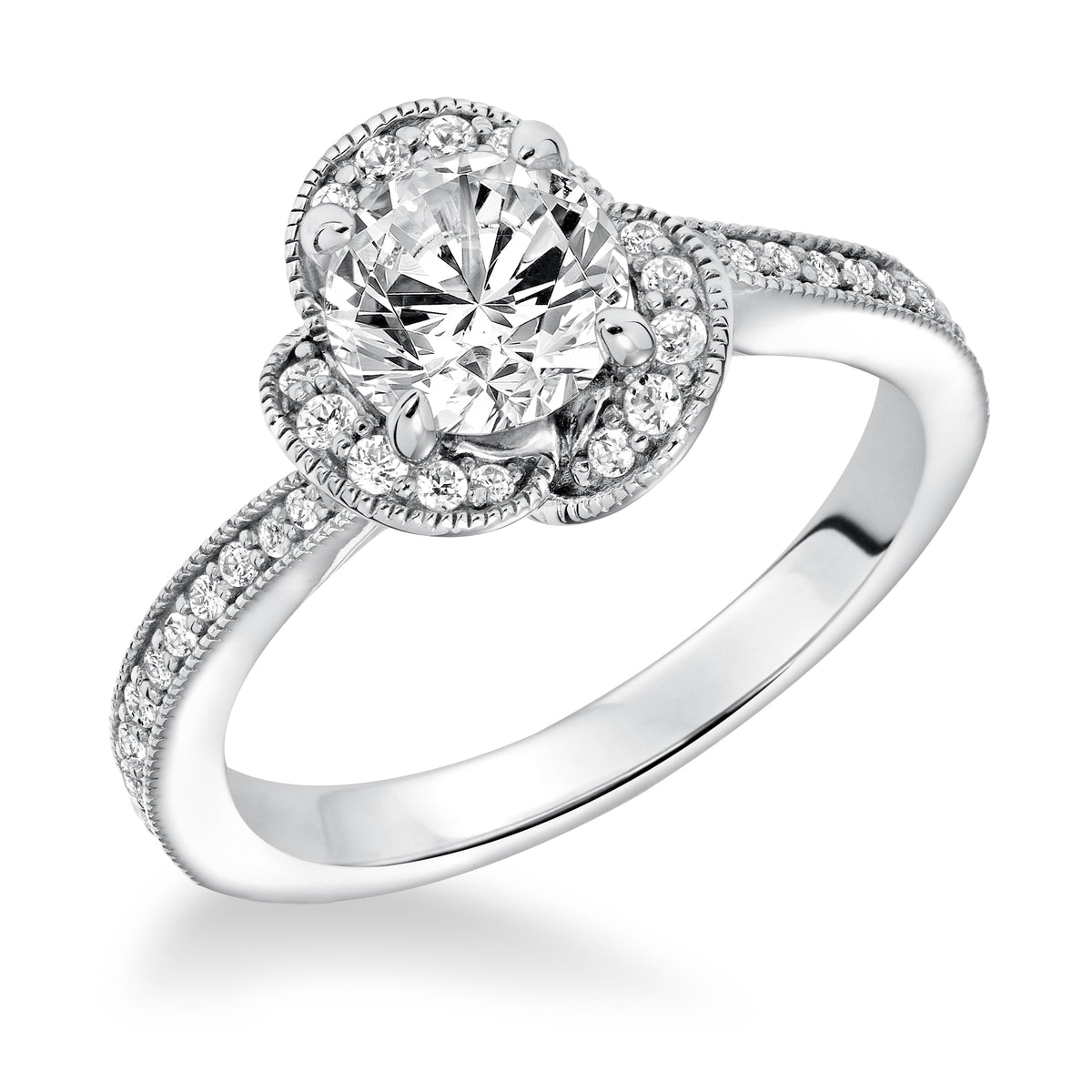 Diamond Prong set Floral Halo with Milgrain Enagement Ring