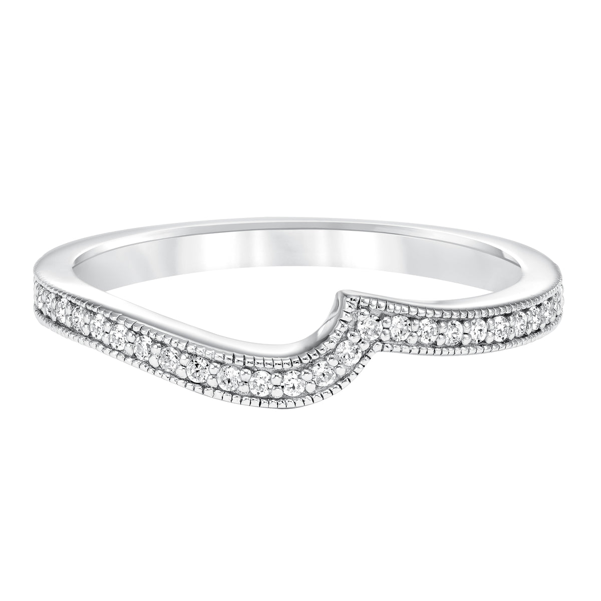 Curved Diamond Prong set with Milgrain Wedding Band to Match 926