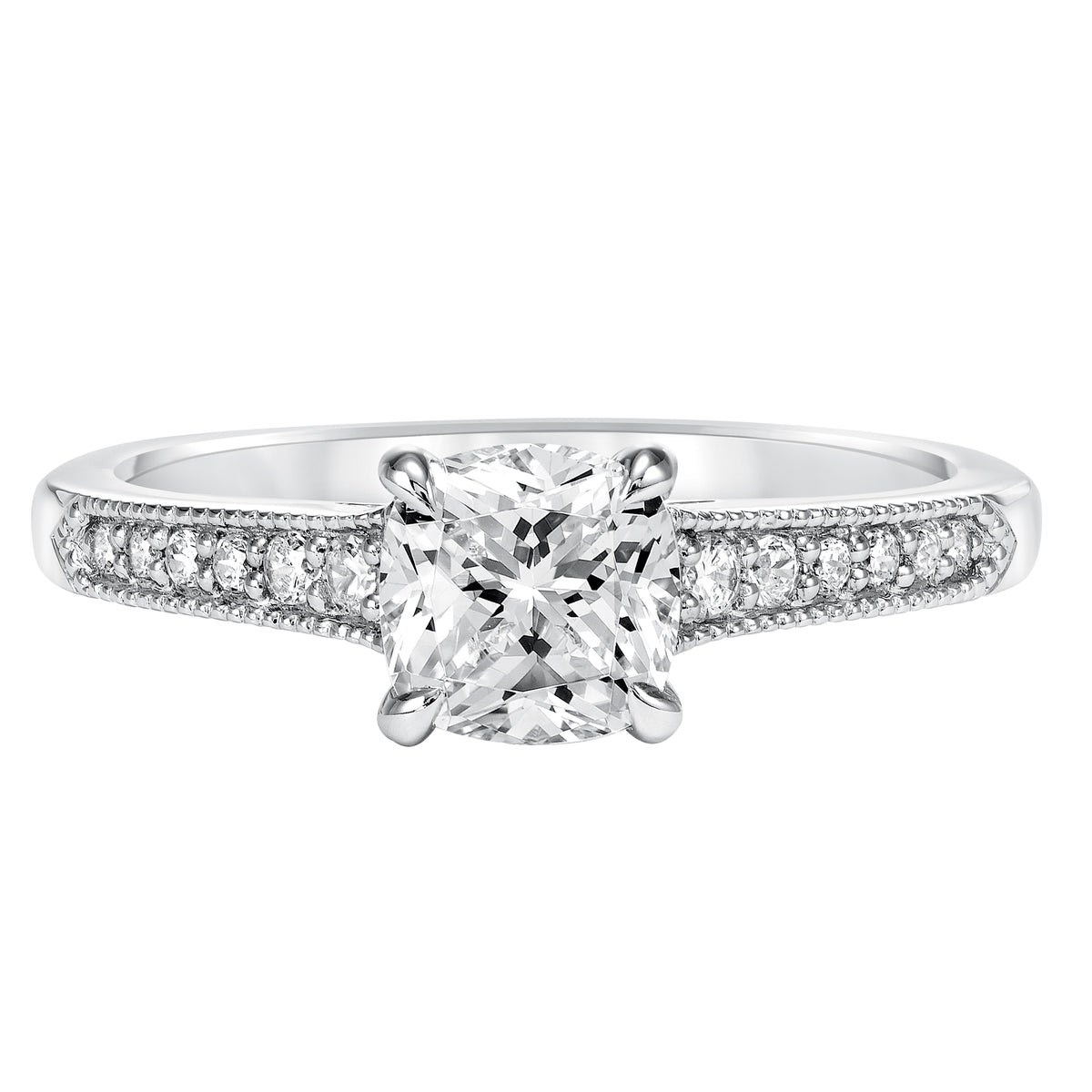 Diamond prong Set with Milgrain and Graduated Stones Shank Engagement Ring