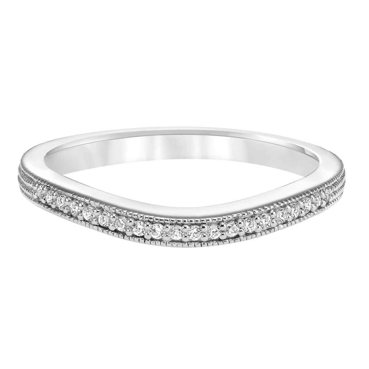 Curved Diamond Prong Set with Milgrain Wedding Band