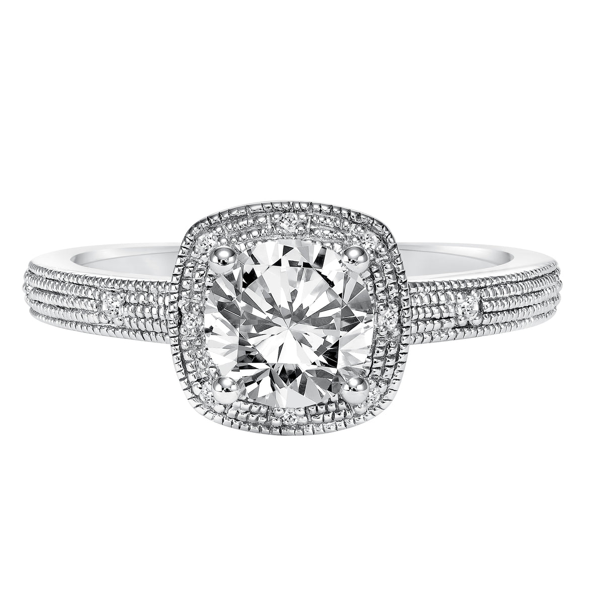 Diamond Prong Set Halo with Milgrain Engagement Ring
