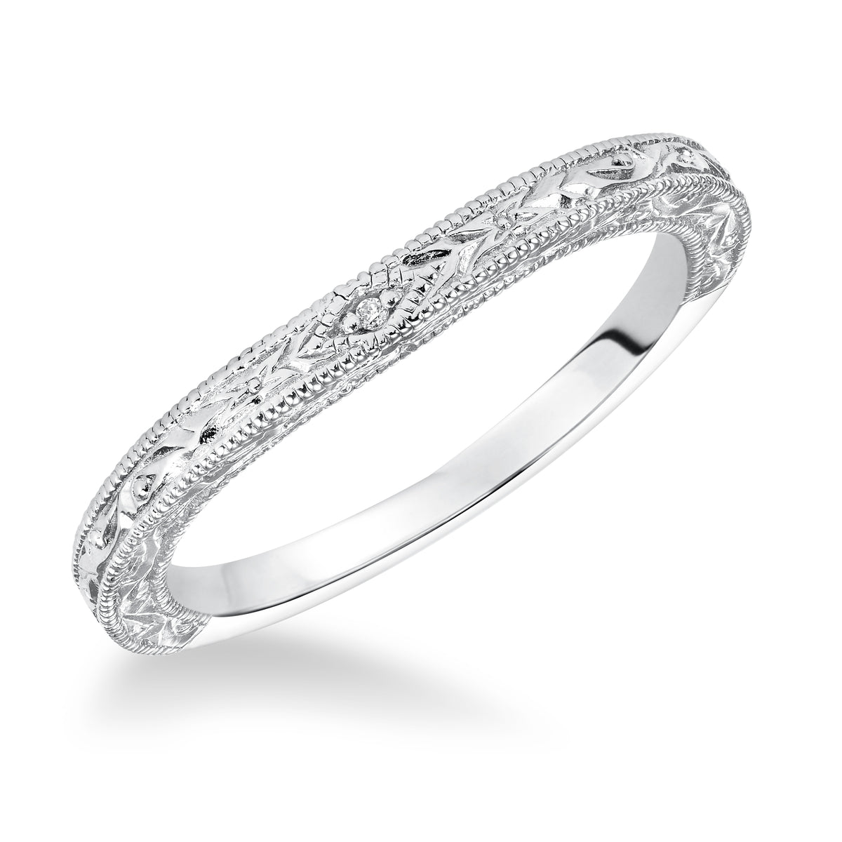 Diamond Prong Set Engraved Milgrain Weddind Band