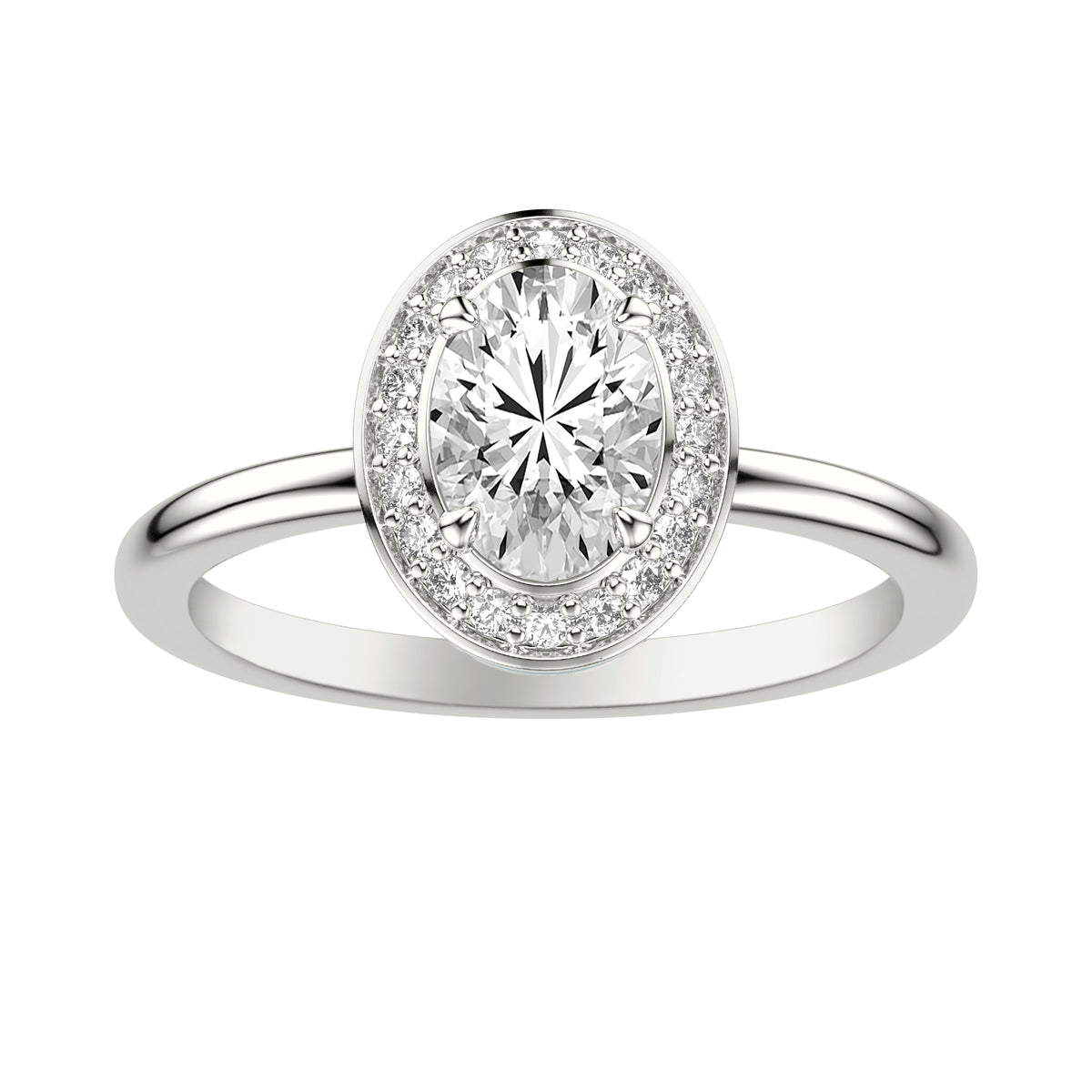 Engagement Ring with Diamond Oval Halo and Ceram8 Hidden Halo with Polished Shank