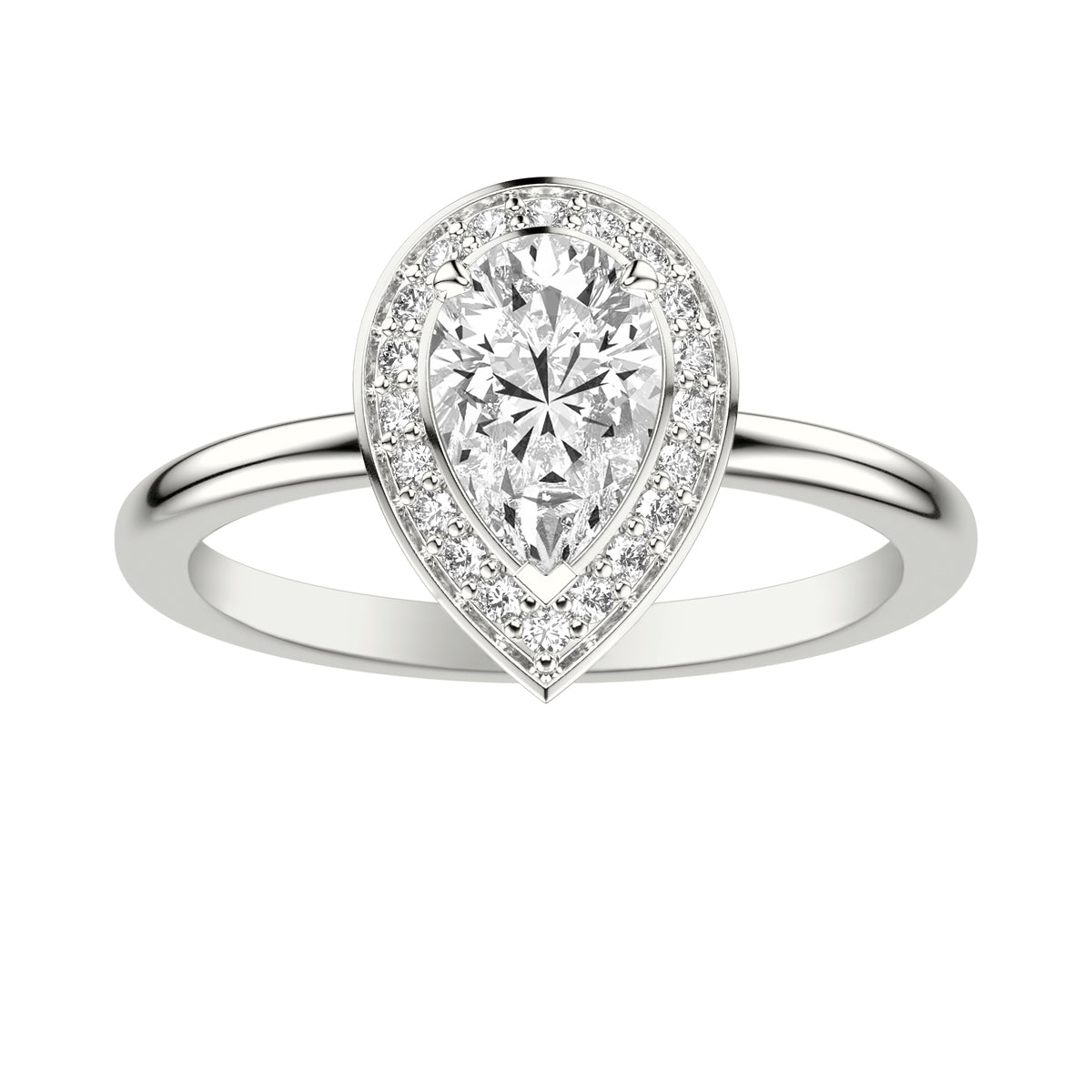 Engagement Ring with Diamond Pear Halo and Ceram8 Hidden Halo with Polished Shank