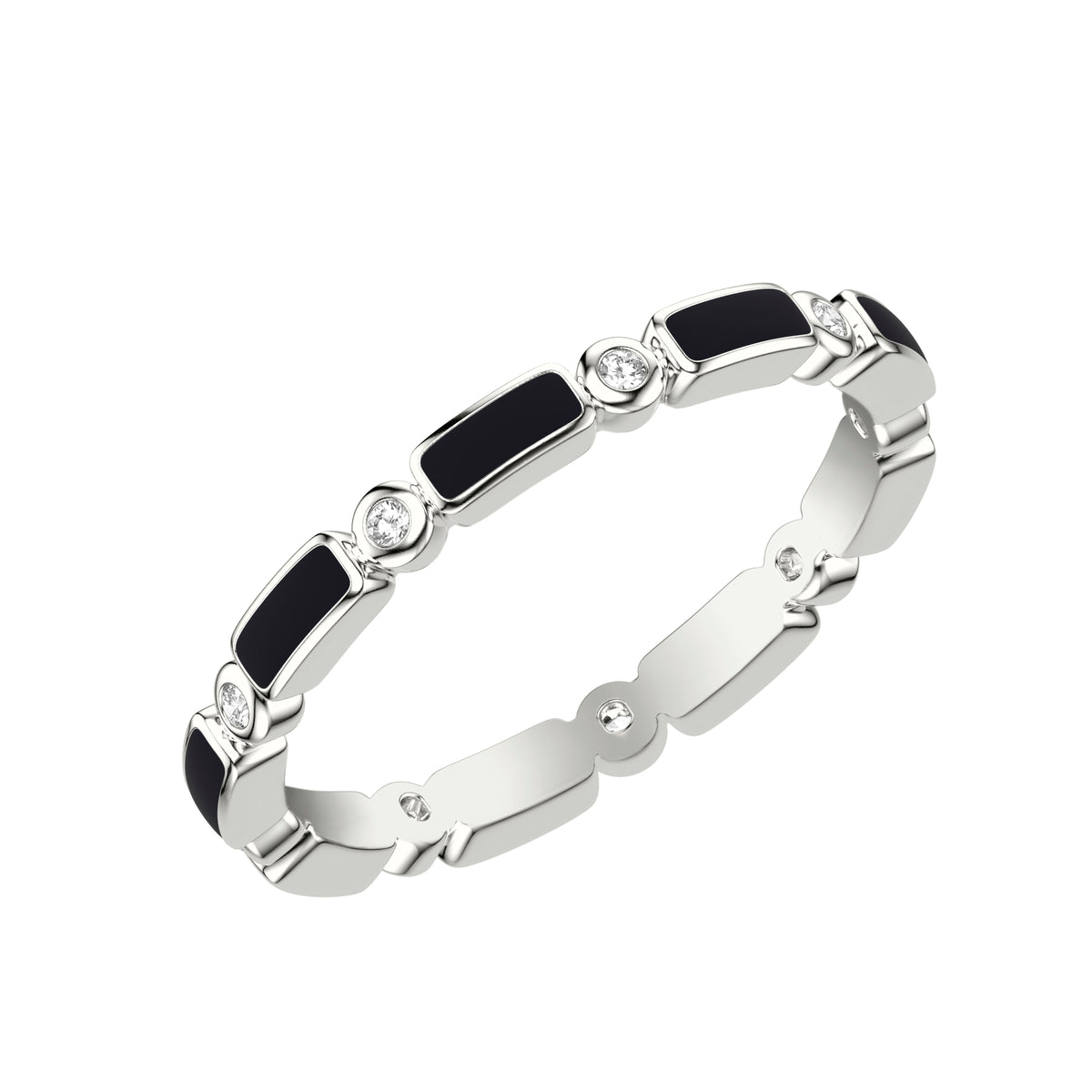 Wedding Band with Alternating Bezel Diamonds and Ceram8 Inlay