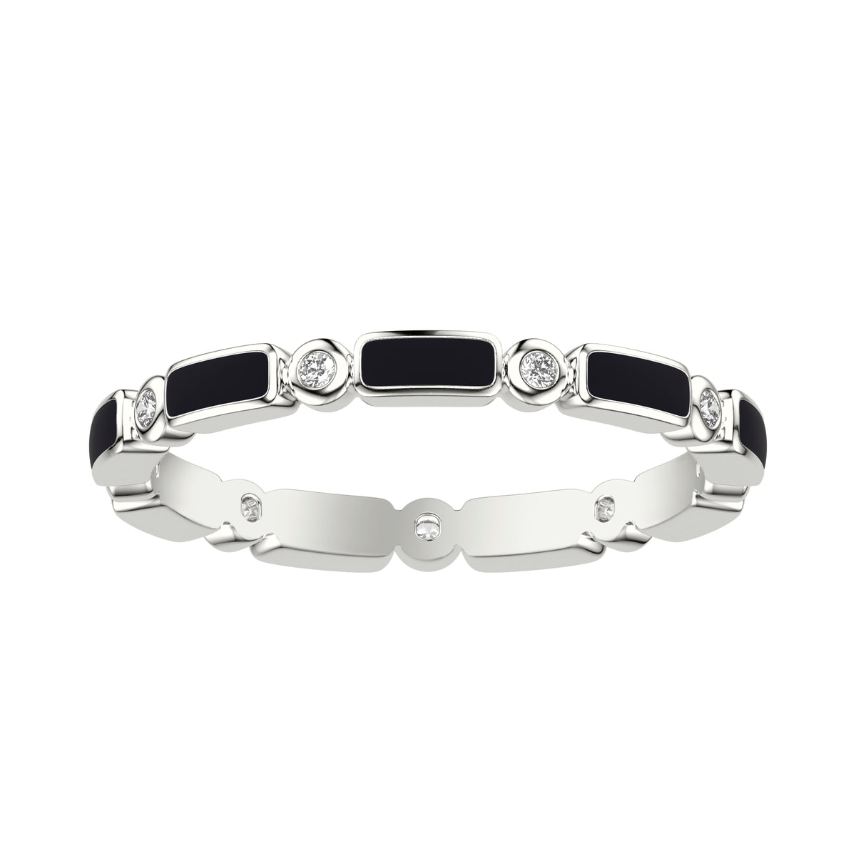 Wedding Band with Alternating Bezel Diamonds and Ceram8 Inlay