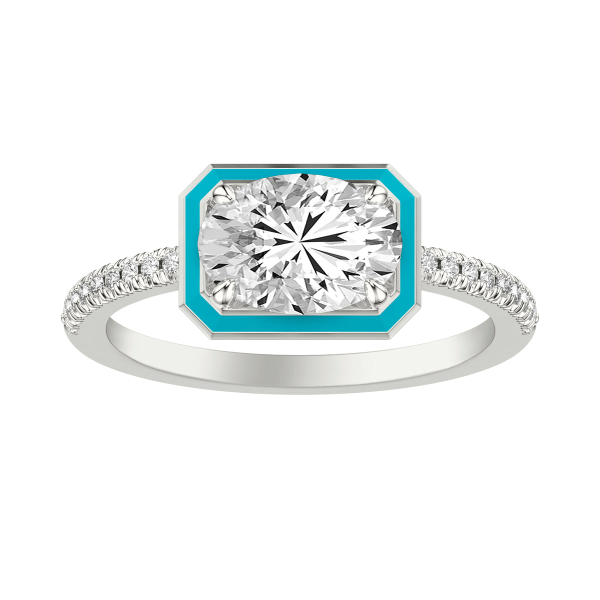 Engagement Ring with Ceram8 Petite Halo and Diamond Shank with Oval Center