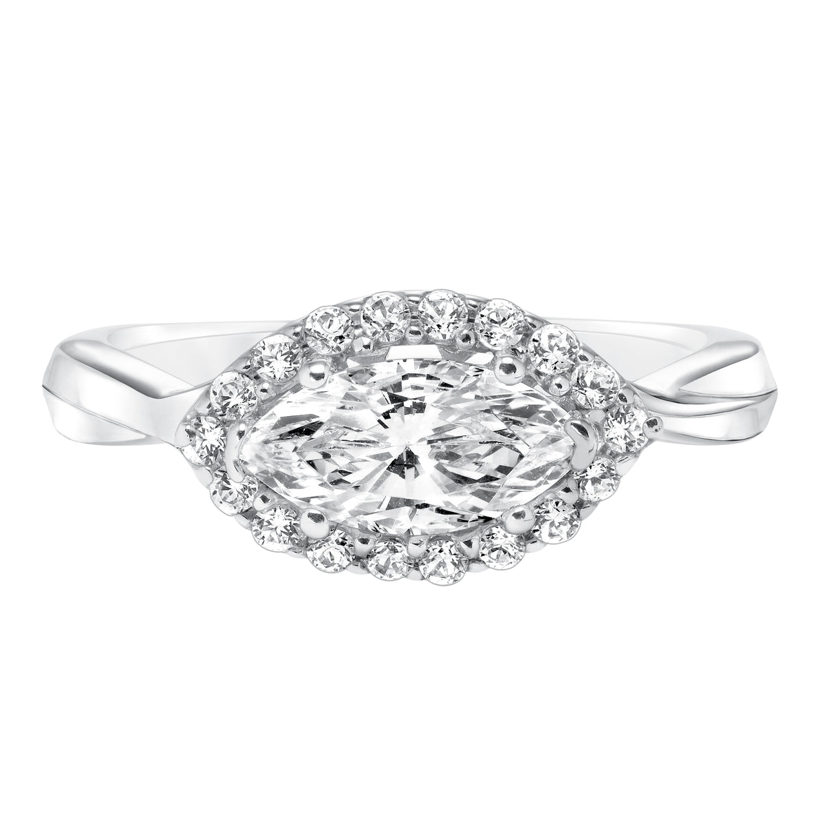 East/West Diamond Halo with Twisted Shank Engagement Ring